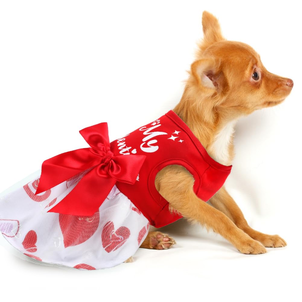 Dog Christmas Outfit - Merry Woofmas Dog Dress with Bowknot Tulle for Small & Medium Dogs