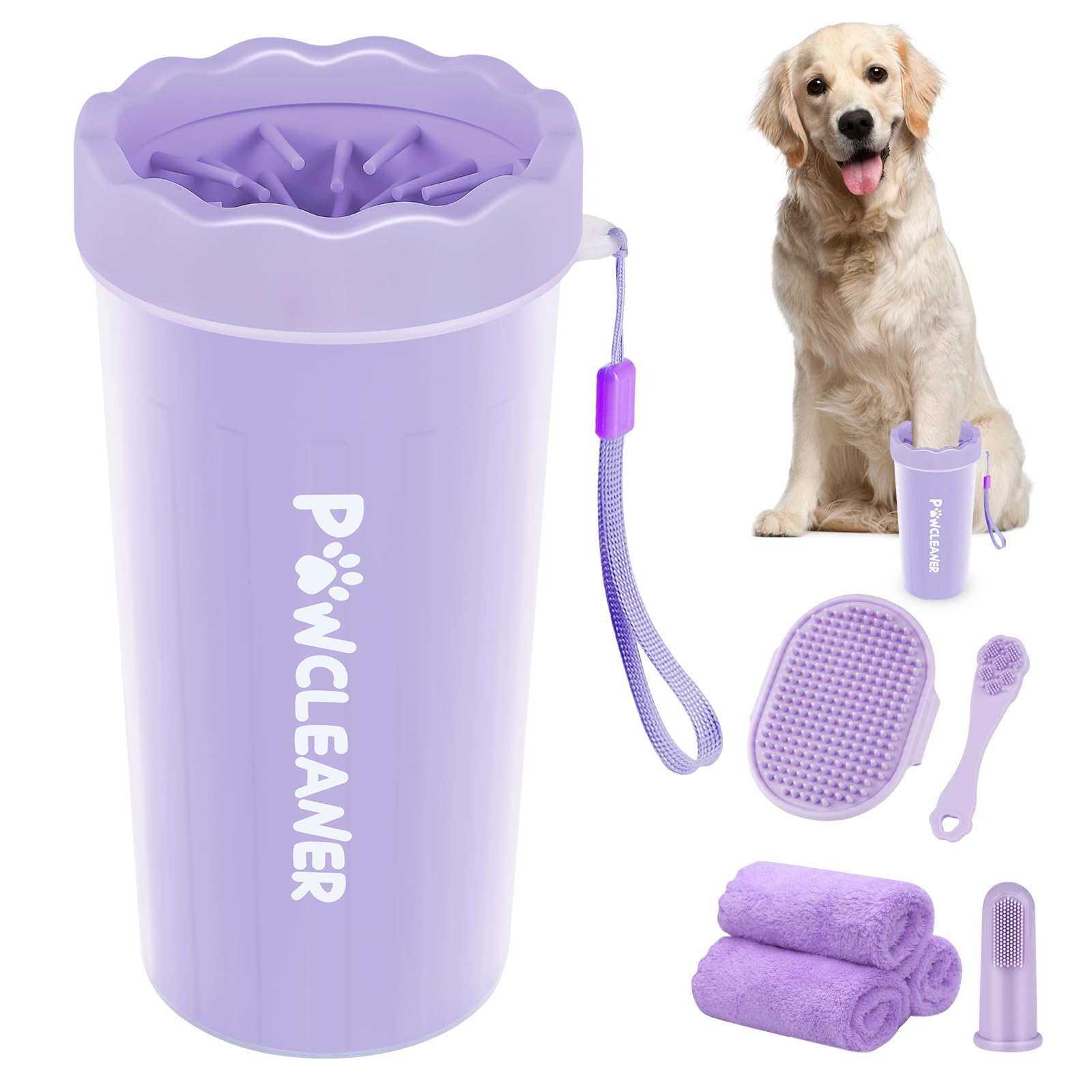 Professional 7-in-1 Dog Paw Cleaner for Dogs & Cats - Includes Portable Paw Washer, Bath Brush, 2 Toothbrushes & 3 Absorbent Towels