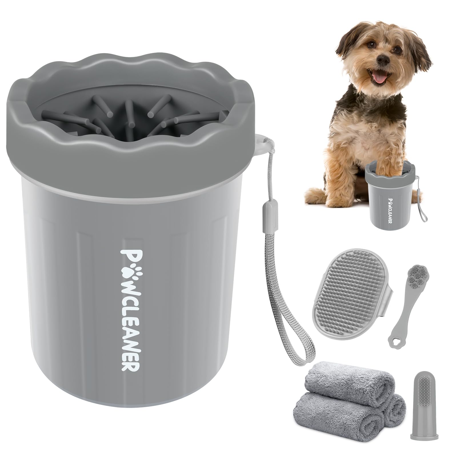 Professional 7-in-1 Dog Paw Cleaner for Dogs & Cats - Includes Portable Paw Washer, Bath Brush, 2 Toothbrushes & 3 Absorbent Towels