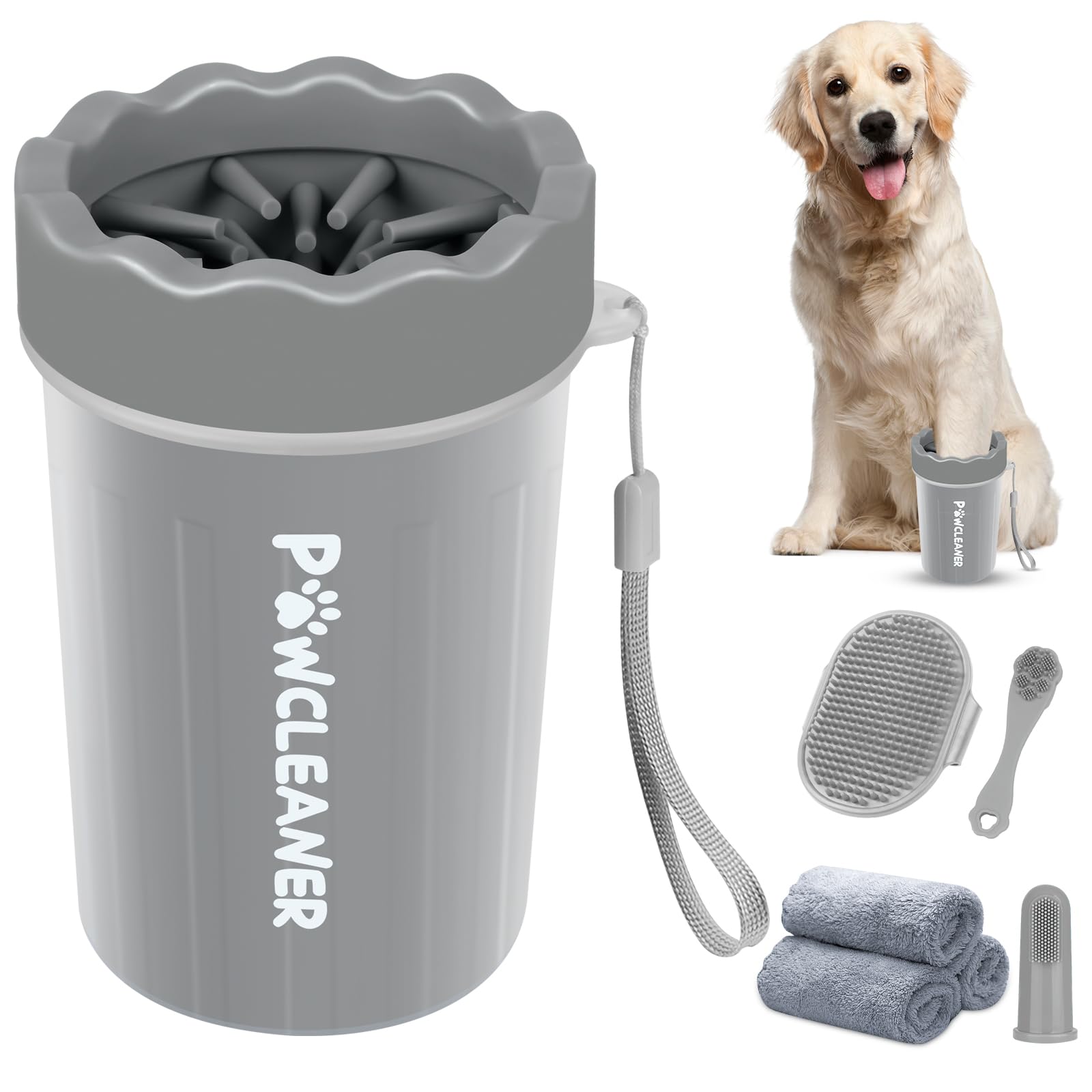 Professional 7-in-1 Dog Paw Cleaner for Dogs & Cats - Includes Portable Paw Washer, Bath Brush, 2 Toothbrushes & 3 Absorbent Towels