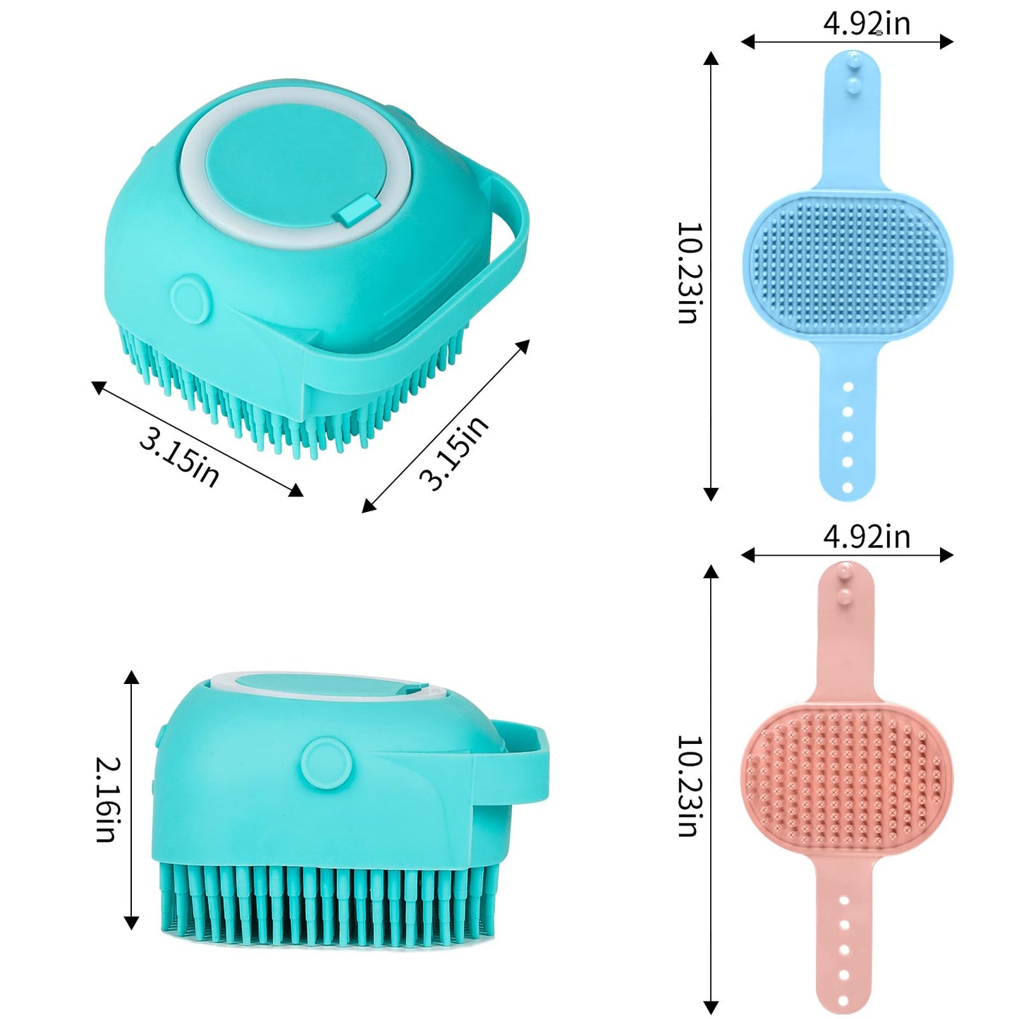 Comotech 3-in-1 Dog Grooming Brush | Adjustable Handle Shampoo Brush & Scrubber for Short & Long Haired Dogs & Cats (Blue, Pink)