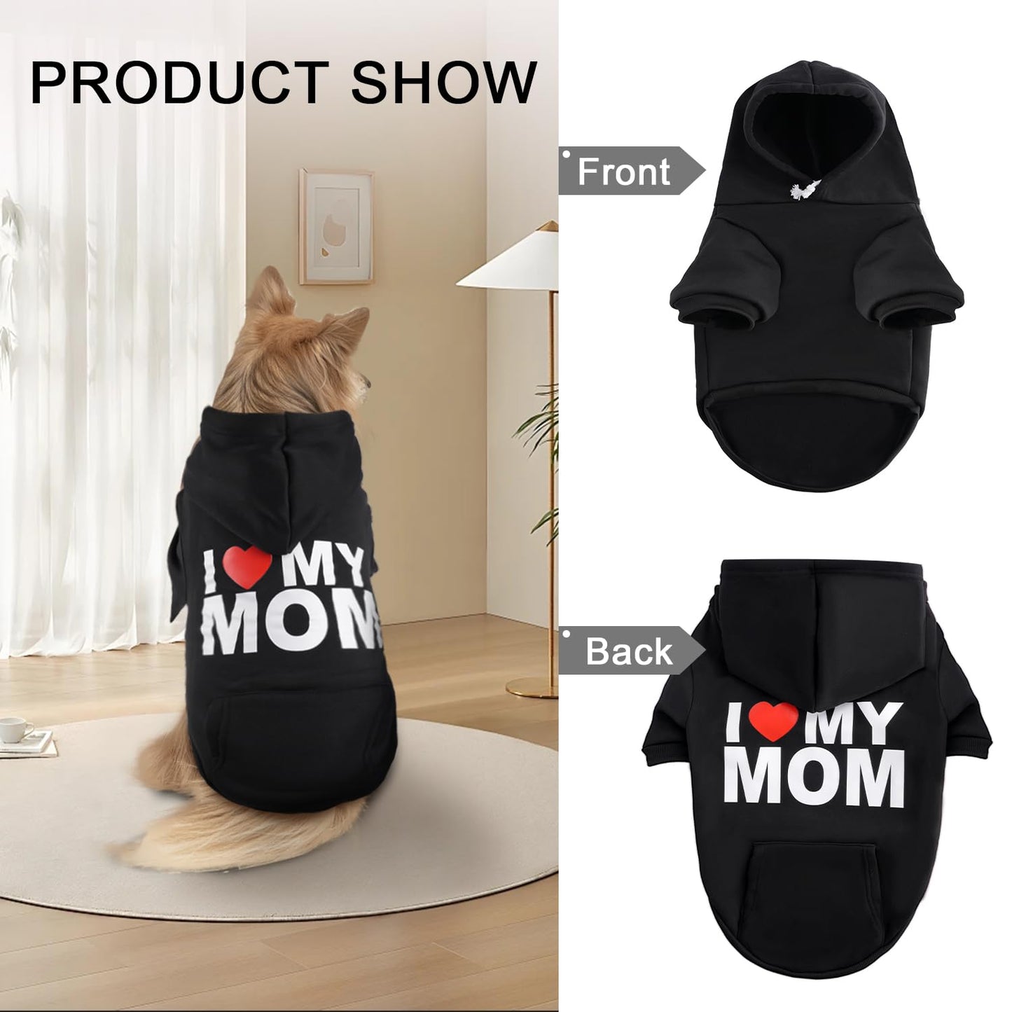 Dog Sweaters Hoodies for Large Dogs – Ultra-Soft Fleece Dog Sweatshirt with "I LOVE MY DAD," "I LOVE MY MOM," and "SECURITY" Prints