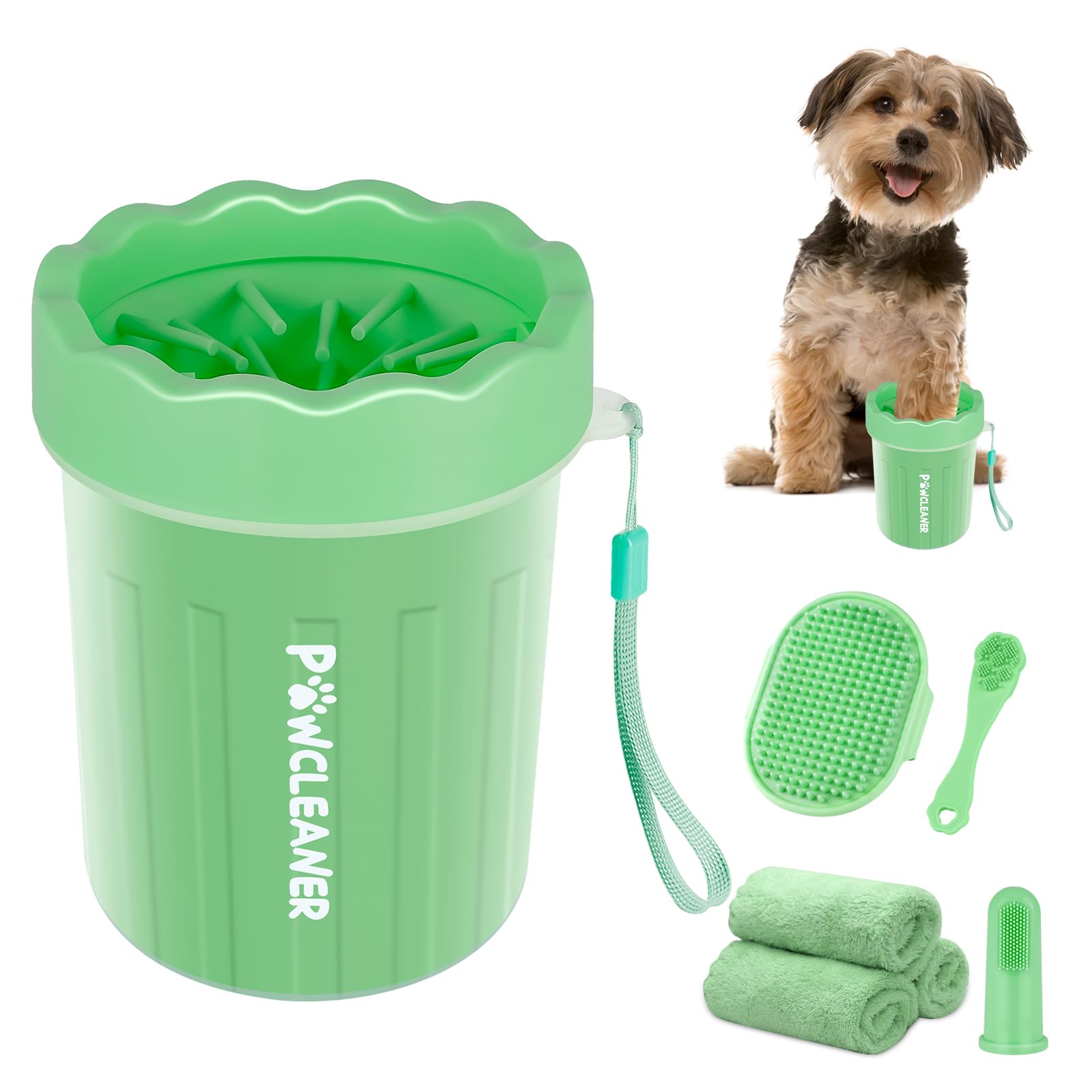 Professional 7-in-1 Dog Paw Cleaner for Dogs & Cats - Includes Portable Paw Washer, Bath Brush, 2 Toothbrushes & 3 Absorbent Towels