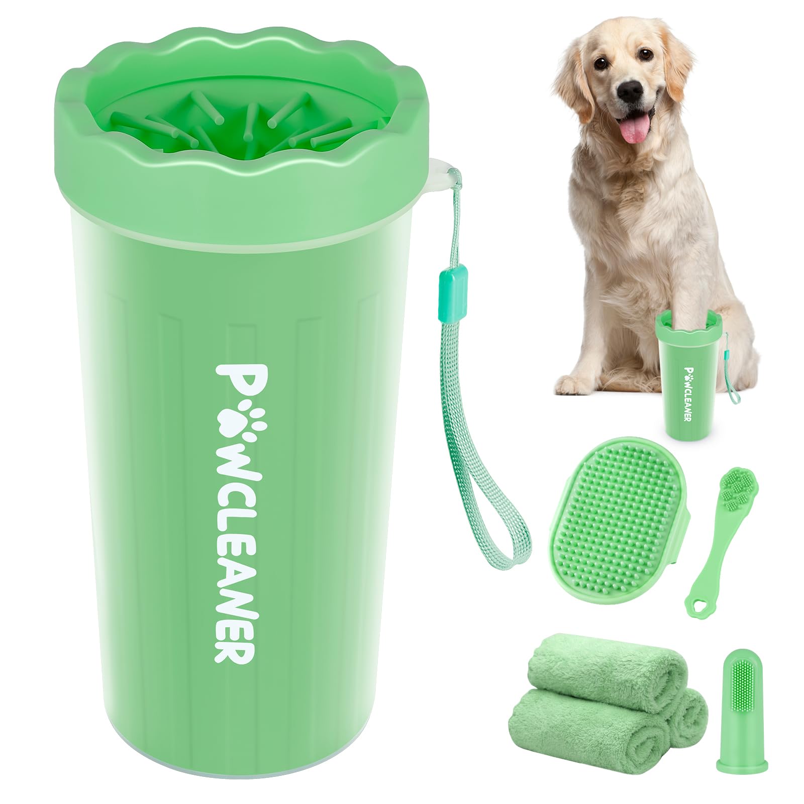 Professional 7-in-1 Dog Paw Cleaner for Dogs & Cats - Includes Portable Paw Washer, Bath Brush, 2 Toothbrushes & 3 Absorbent Towels