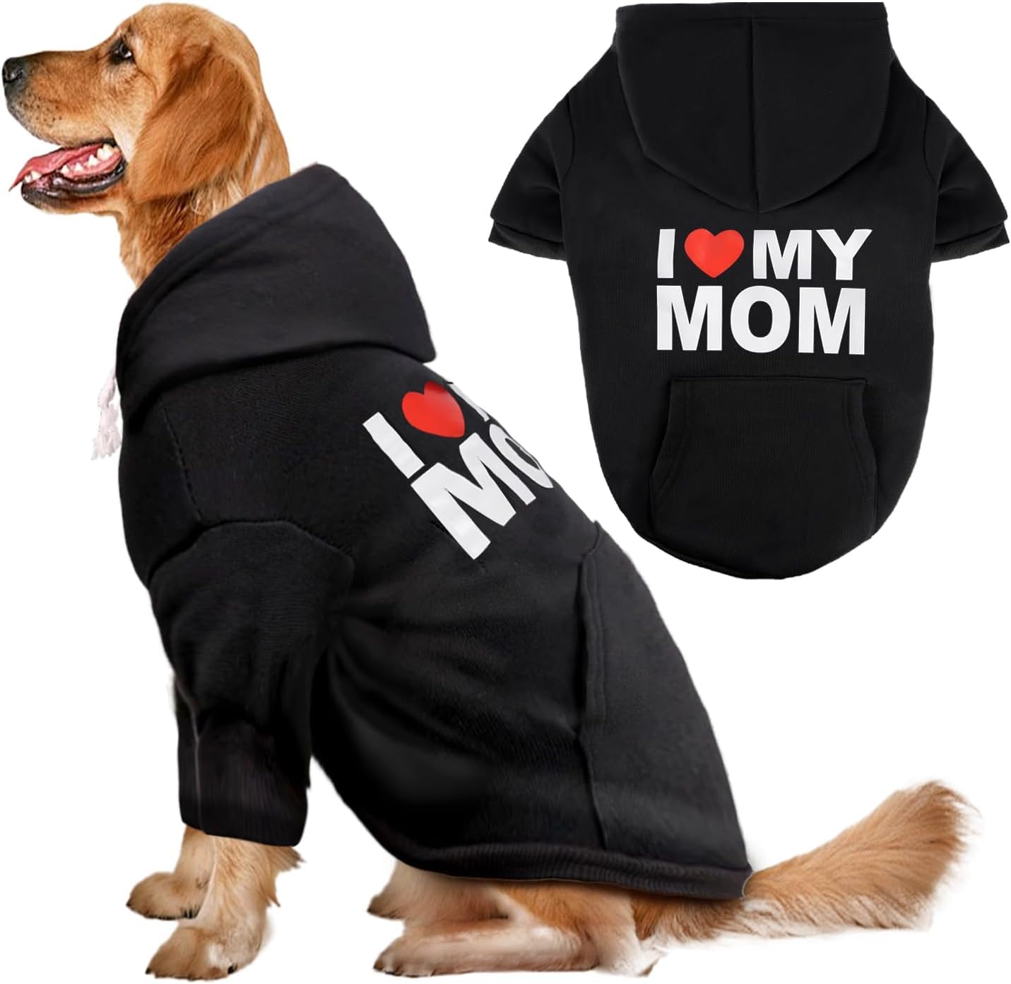 Dog Sweaters Hoodies for Large Dogs – Ultra-Soft Fleece Dog Sweatshirt with "I LOVE MY DAD," "I LOVE MY MOM," and "SECURITY" Prints