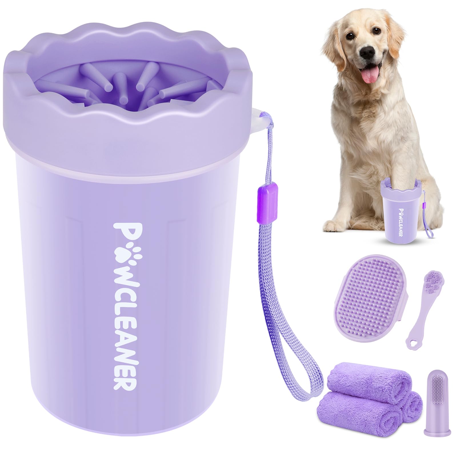 Professional 7-in-1 Dog Paw Cleaner for Dogs & Cats - Includes Portable Paw Washer, Bath Brush, 2 Toothbrushes & 3 Absorbent Towels