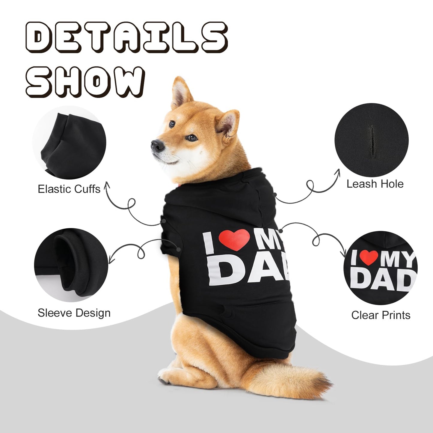 Dog Sweaters Hoodies for Large Dogs – Ultra-Soft Fleece Dog Sweatshirt with "I LOVE MY DAD," "I LOVE MY MOM," and "SECURITY" Prints