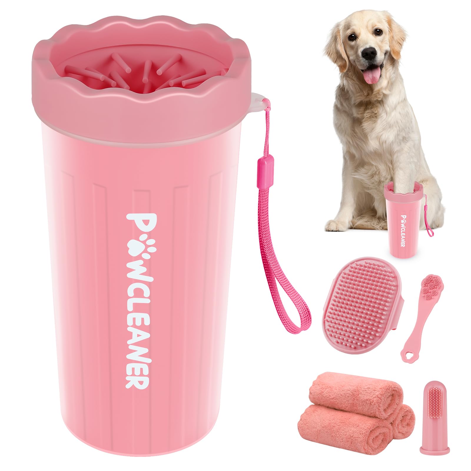 Professional 7-in-1 Dog Paw Cleaner for Dogs & Cats - Includes Portable Paw Washer, Bath Brush, 2 Toothbrushes & 3 Absorbent Towels