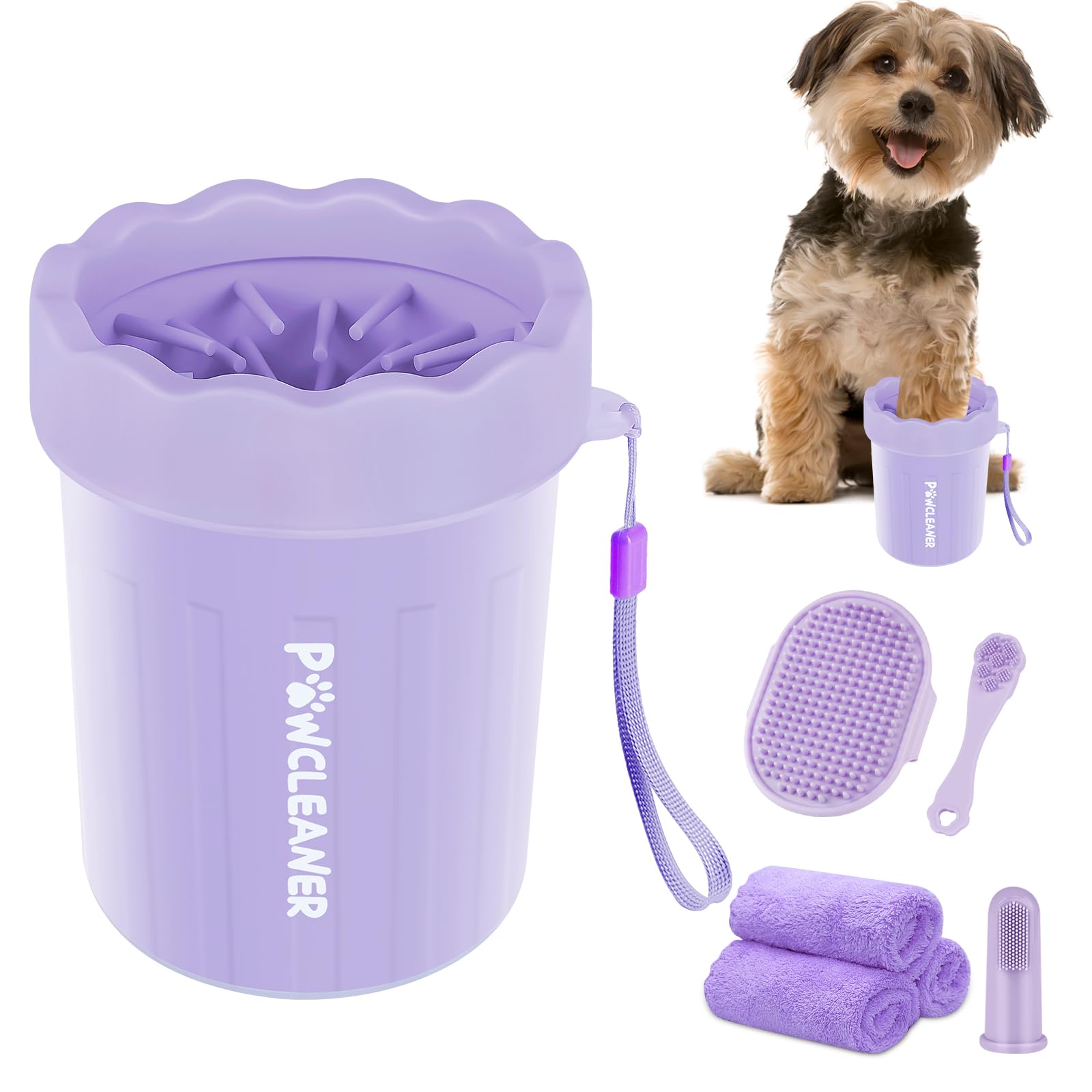 Professional 7-in-1 Dog Paw Cleaner for Dogs & Cats - Includes Portable Paw Washer, Bath Brush, 2 Toothbrushes & 3 Absorbent Towels