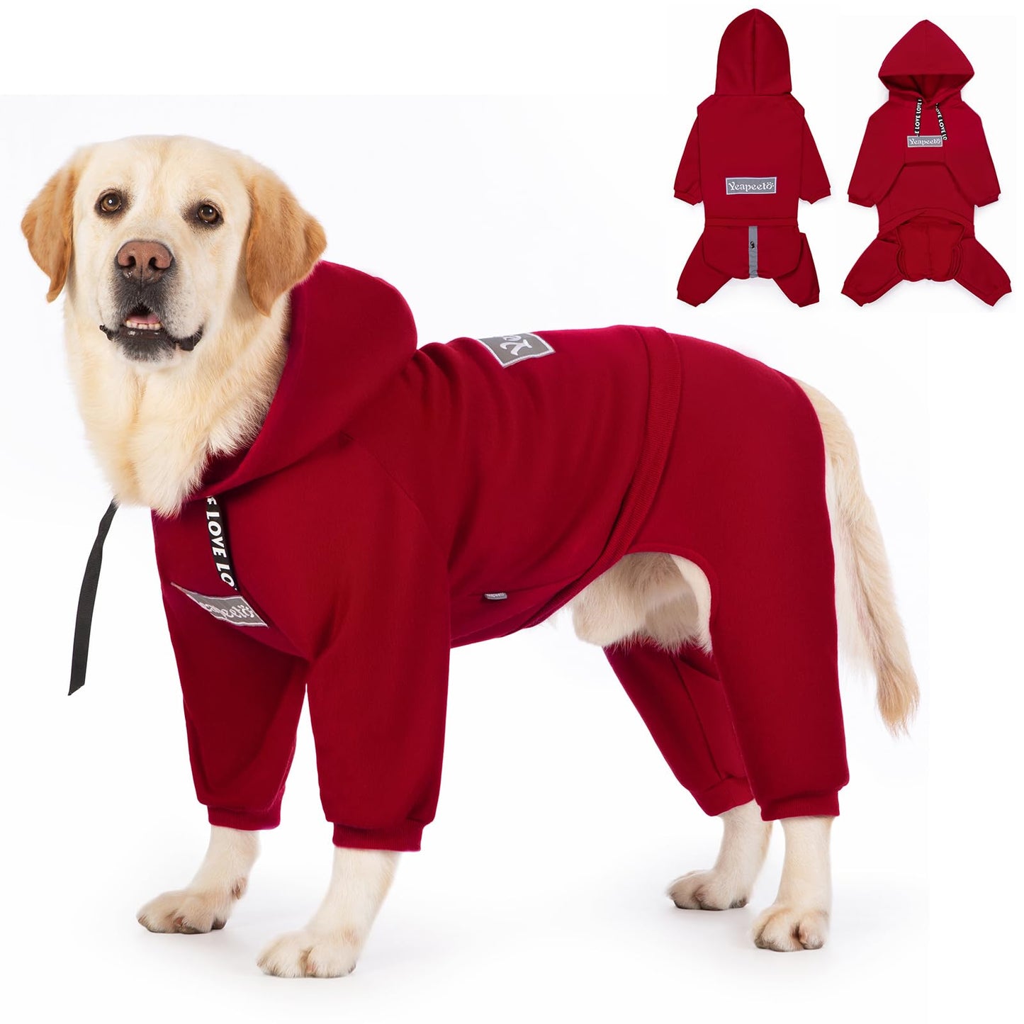 Dog Hoodies Winter Coat for Large and Medium Dogs - Pullover 9 Legs Warm Coat with Hood for Cold Weather - Available in Red, Pink, and Grey