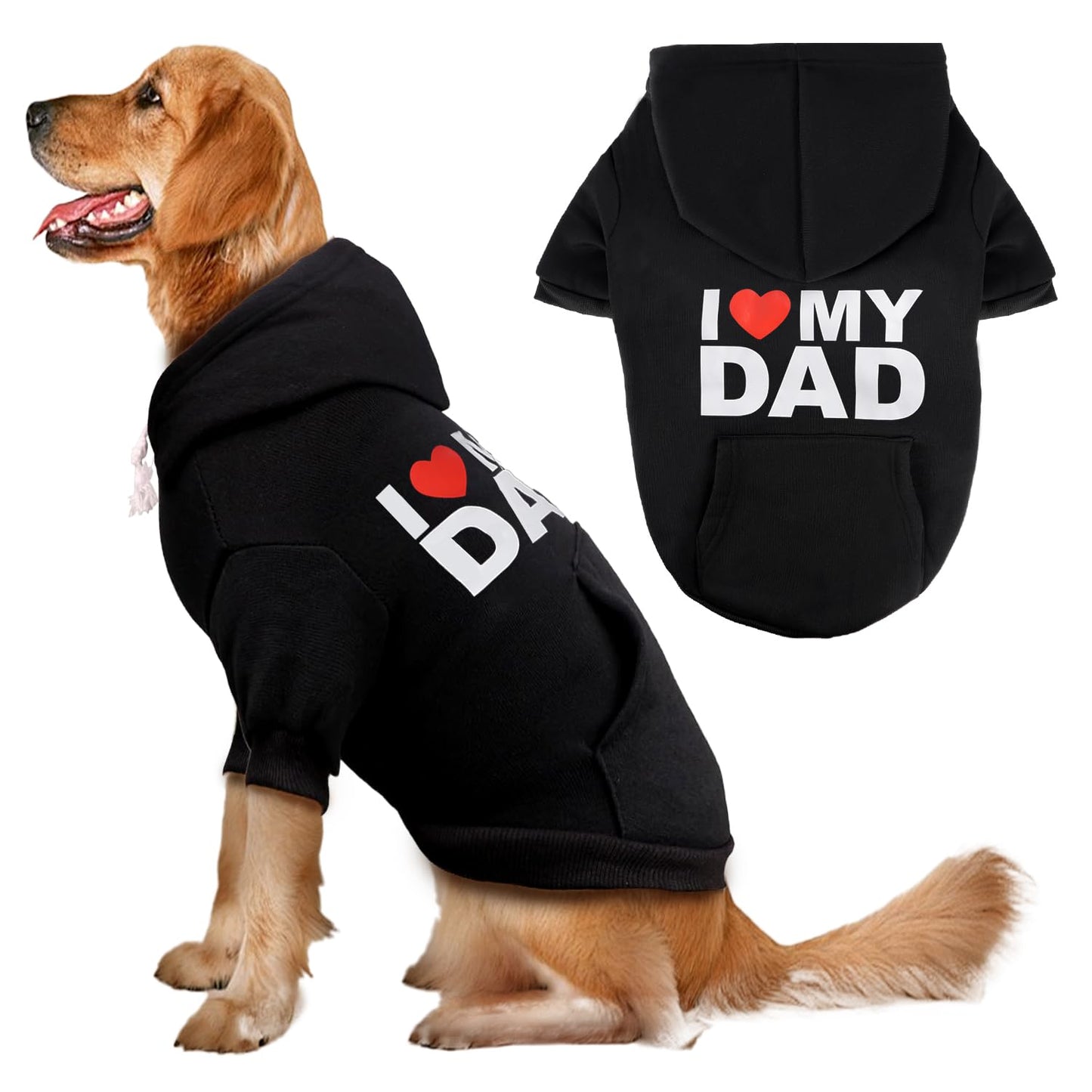 Dog Sweaters Hoodies for Large Dogs – Ultra-Soft Fleece Dog Sweatshirt with "I LOVE MY DAD," "I LOVE MY MOM," and "SECURITY" Prints