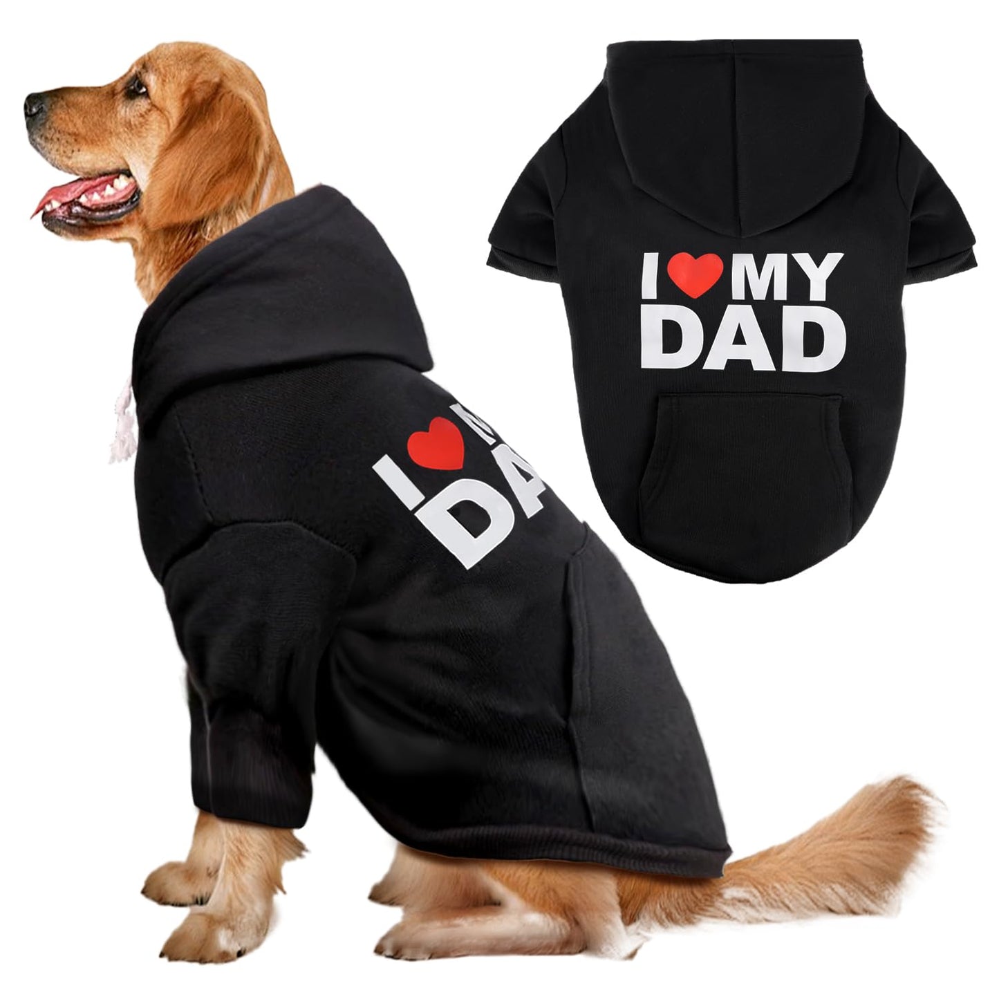 Dog Sweaters Hoodies for Large Dogs – Ultra-Soft Fleece Dog Sweatshirt with "I LOVE MY DAD," "I LOVE MY MOM," and "SECURITY" Prints