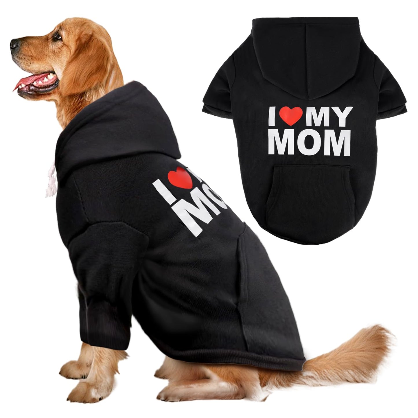 Dog Sweaters Hoodies for Large Dogs – Ultra-Soft Fleece Dog Sweatshirt with "I LOVE MY DAD," "I LOVE MY MOM," and "SECURITY" Prints