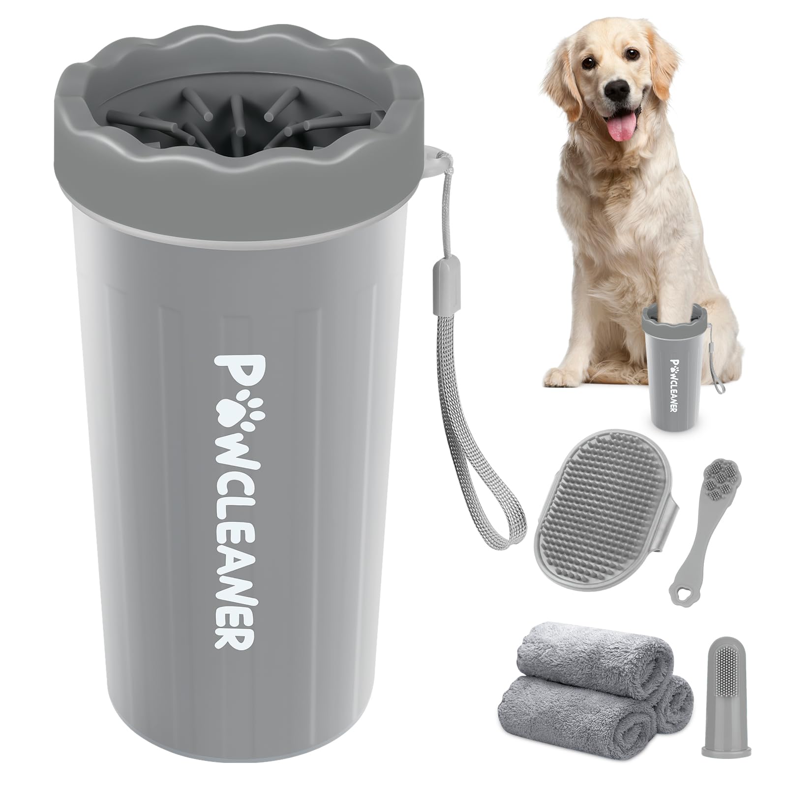 Professional 7-in-1 Dog Paw Cleaner for Dogs & Cats - Includes Portable Paw Washer, Bath Brush, 2 Toothbrushes & 3 Absorbent Towels