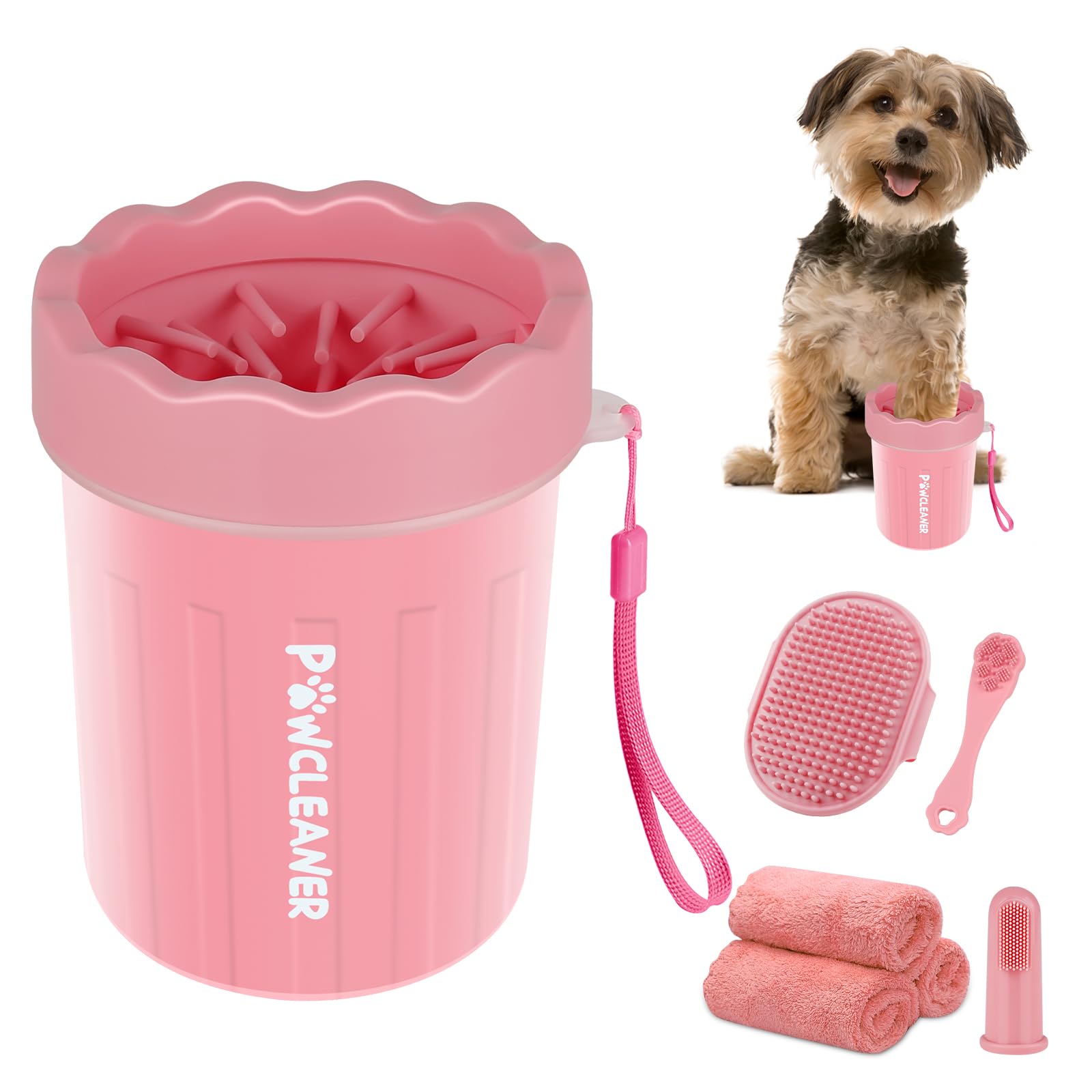 Professional 7-in-1 Dog Paw Cleaner for Dogs & Cats - Includes Portable Paw Washer, Bath Brush, 2 Toothbrushes & 3 Absorbent Towels