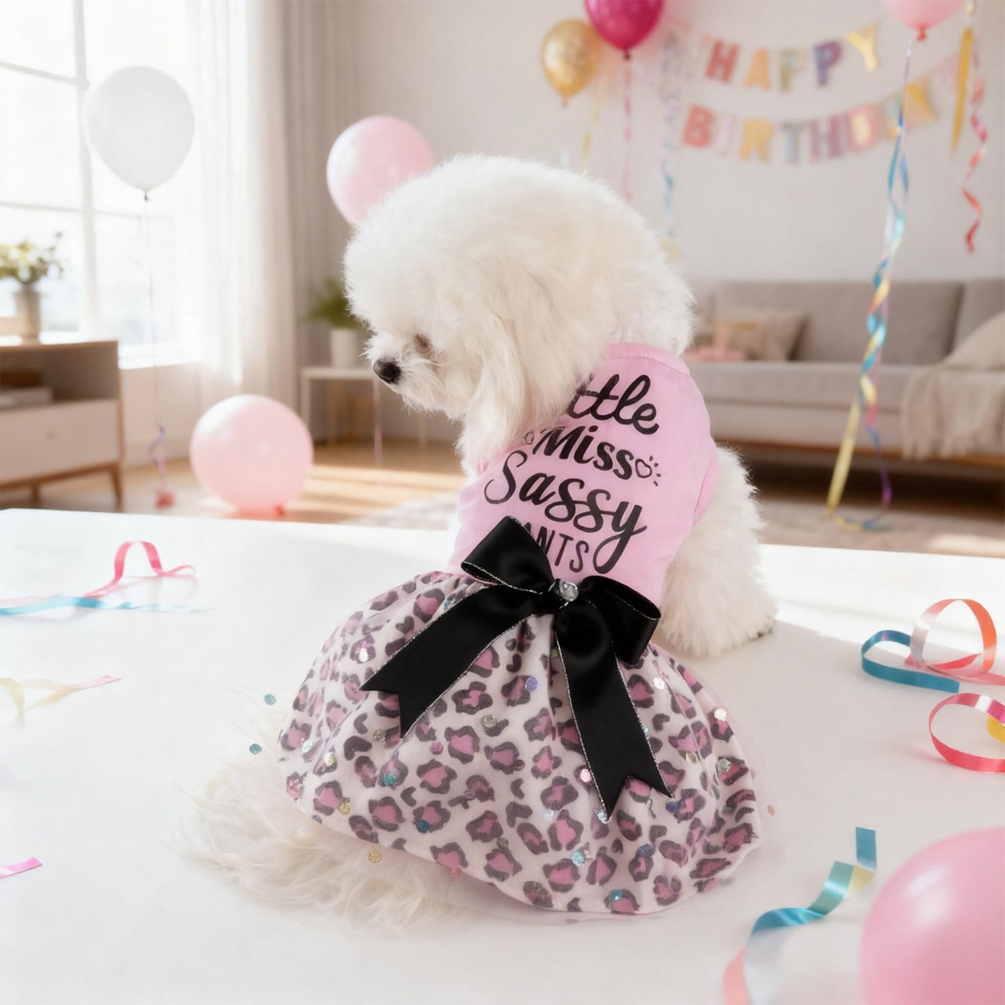 Dog Christmas Outfit - Merry Woofmas Dog Dress with Bowknot Tulle for Small & Medium Dogs