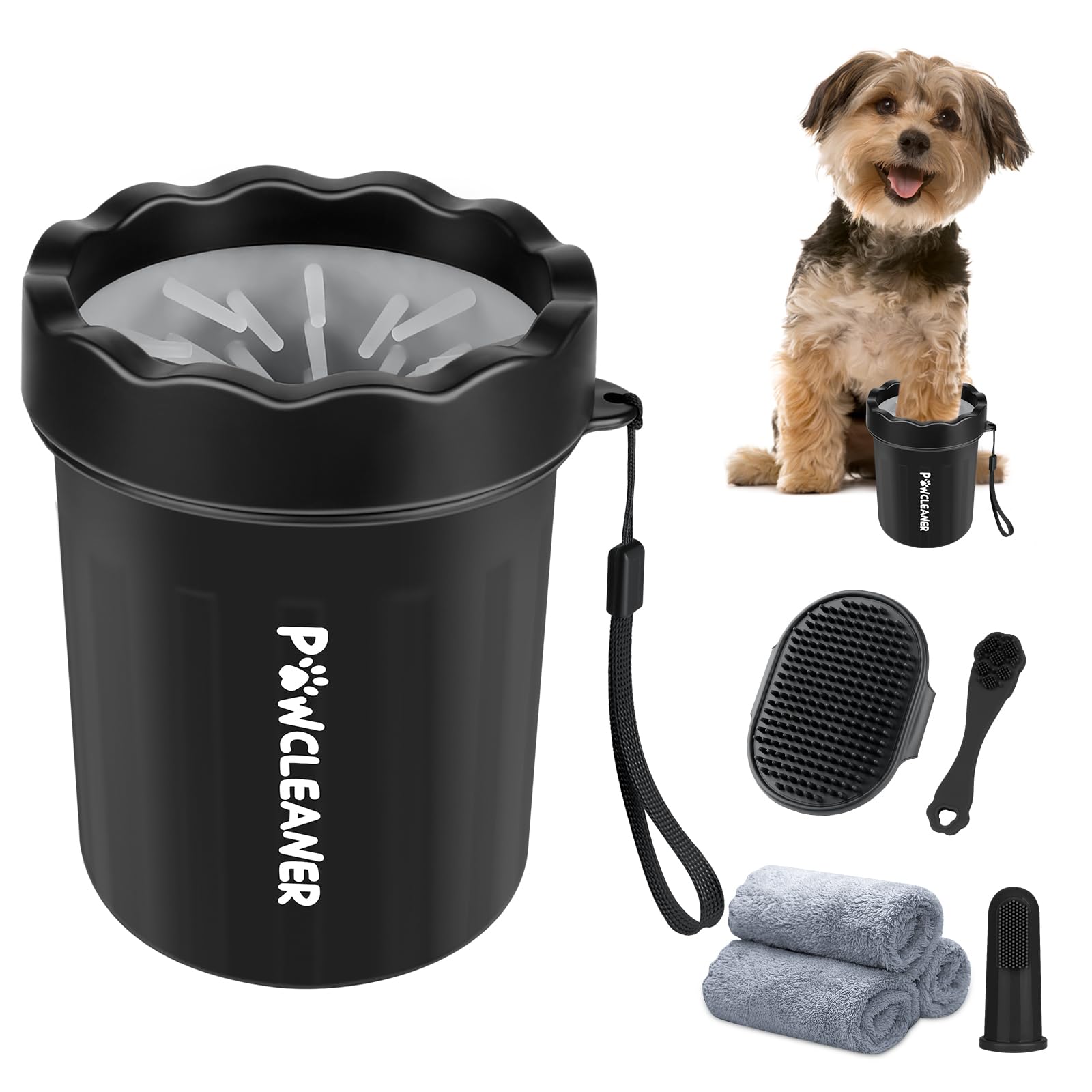 Professional 7-in-1 Dog Paw Cleaner for Dogs & Cats - Includes Portable Paw Washer, Bath Brush, 2 Toothbrushes & 3 Absorbent Towels