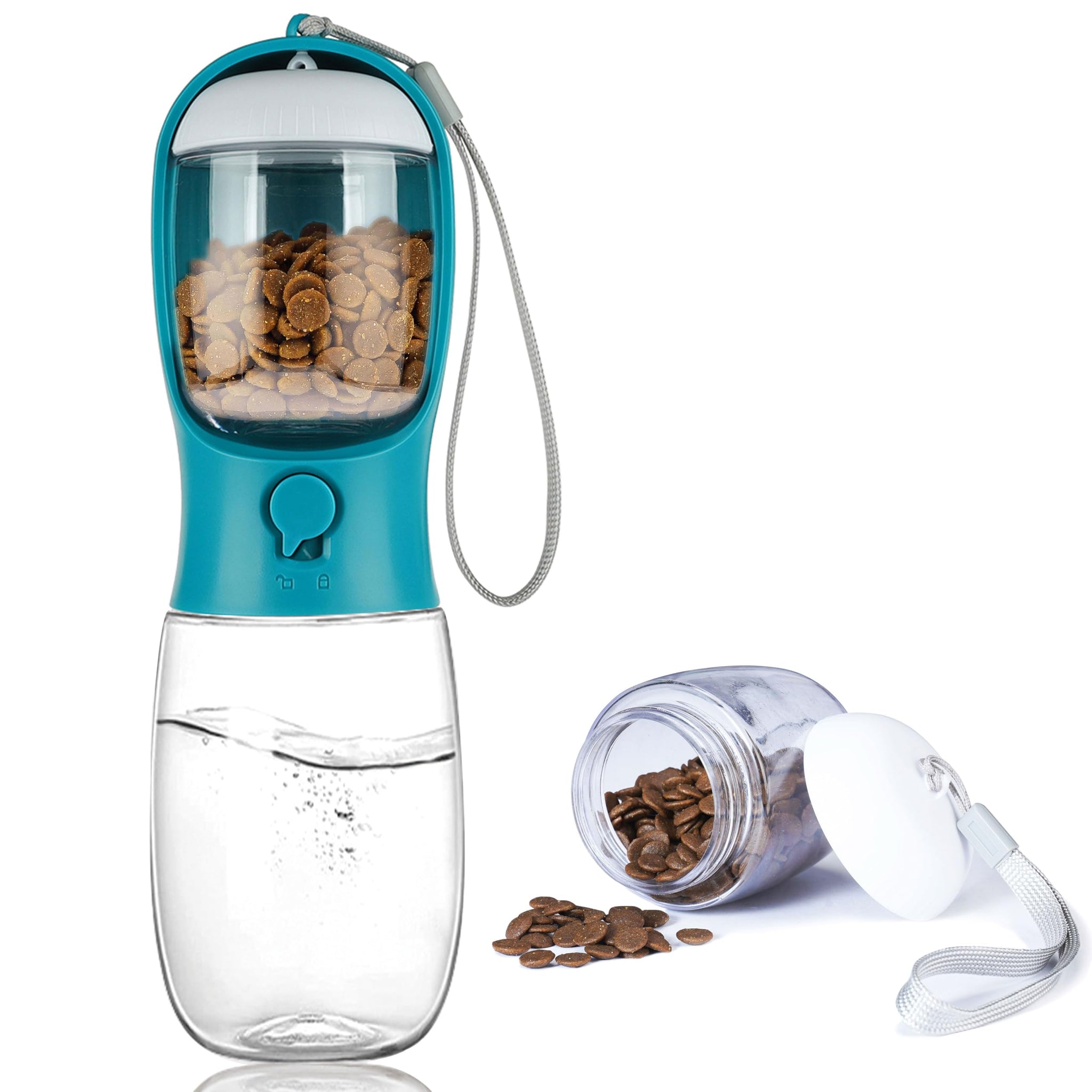Portable Dog Water Bottle with Food Container | Outdoor Water Dispenser for Dogs, Cats, & Small Pets | 10oz