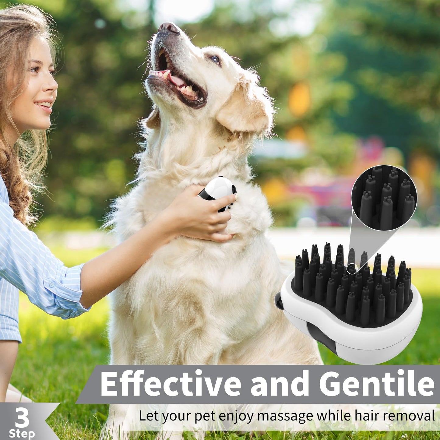 Comotech 3-in-1 Dog Grooming Brush | Adjustable Handle Shampoo Brush & Scrubber for Short & Long Haired Dogs & Cats (Blue, Pink)