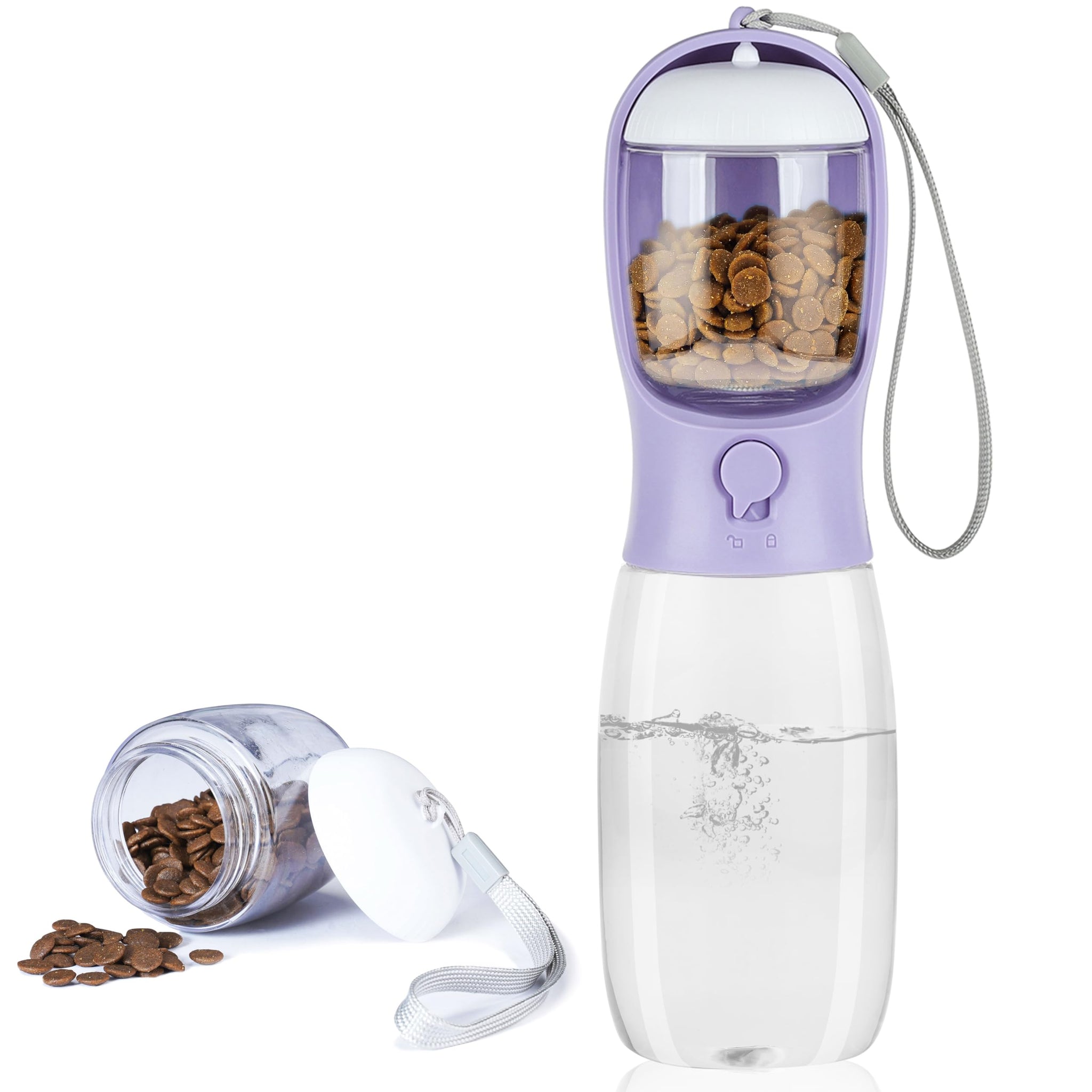 Portable Dog Water Bottle with Food Container | Outdoor Water Dispenser for Dogs, Cats, & Small Pets | 10oz