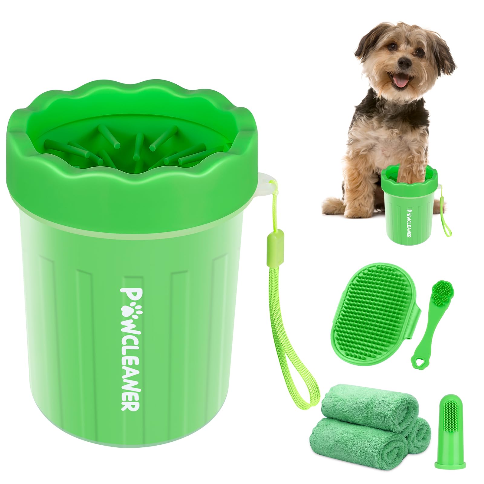 Professional 7-in-1 Dog Paw Cleaner for Dogs & Cats - Includes Portable Paw Washer, Bath Brush, 2 Toothbrushes & 3 Absorbent Towels