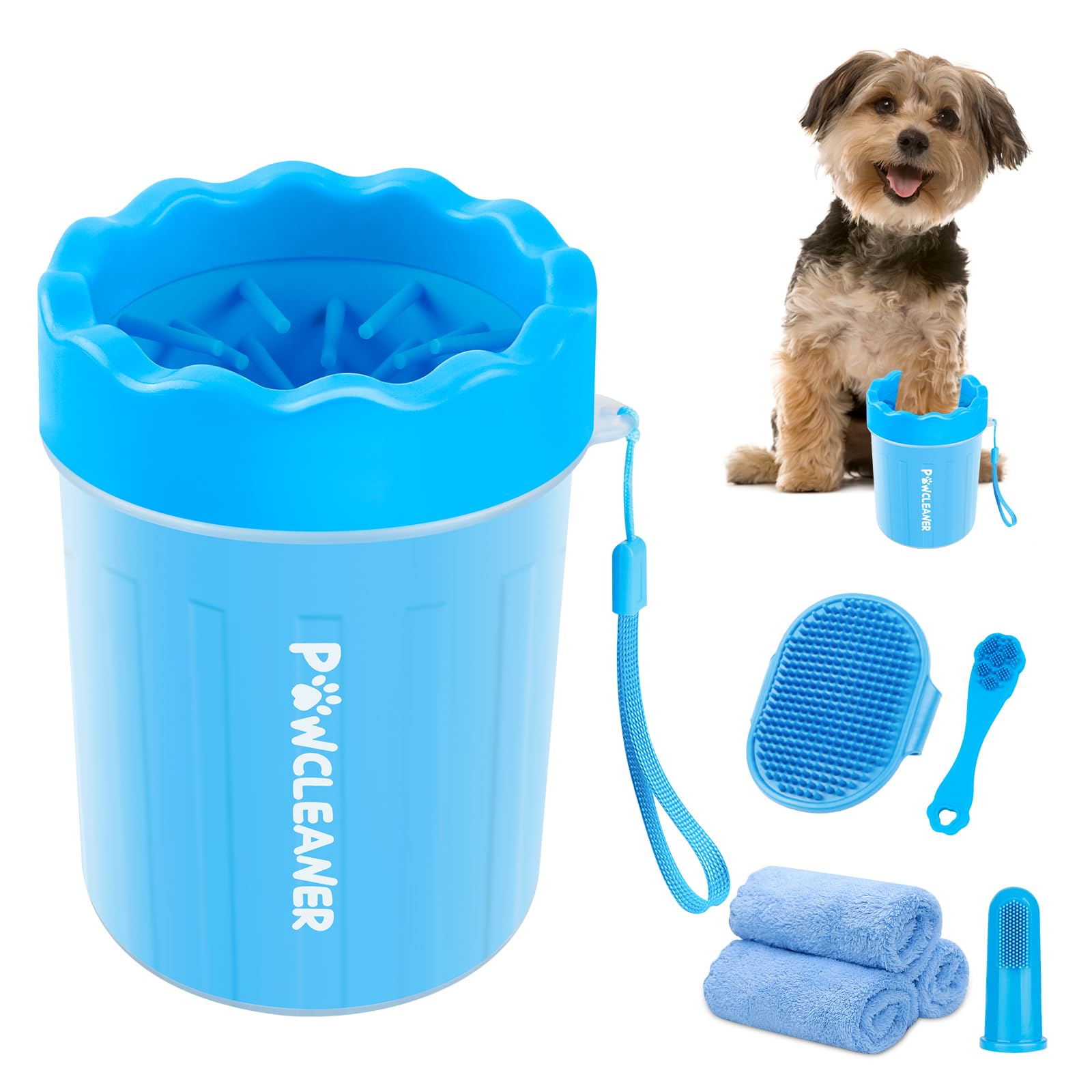 Professional 7-in-1 Dog Paw Cleaner for Dogs & Cats - Includes Portable Paw Washer, Bath Brush, 2 Toothbrushes & 3 Absorbent Towels