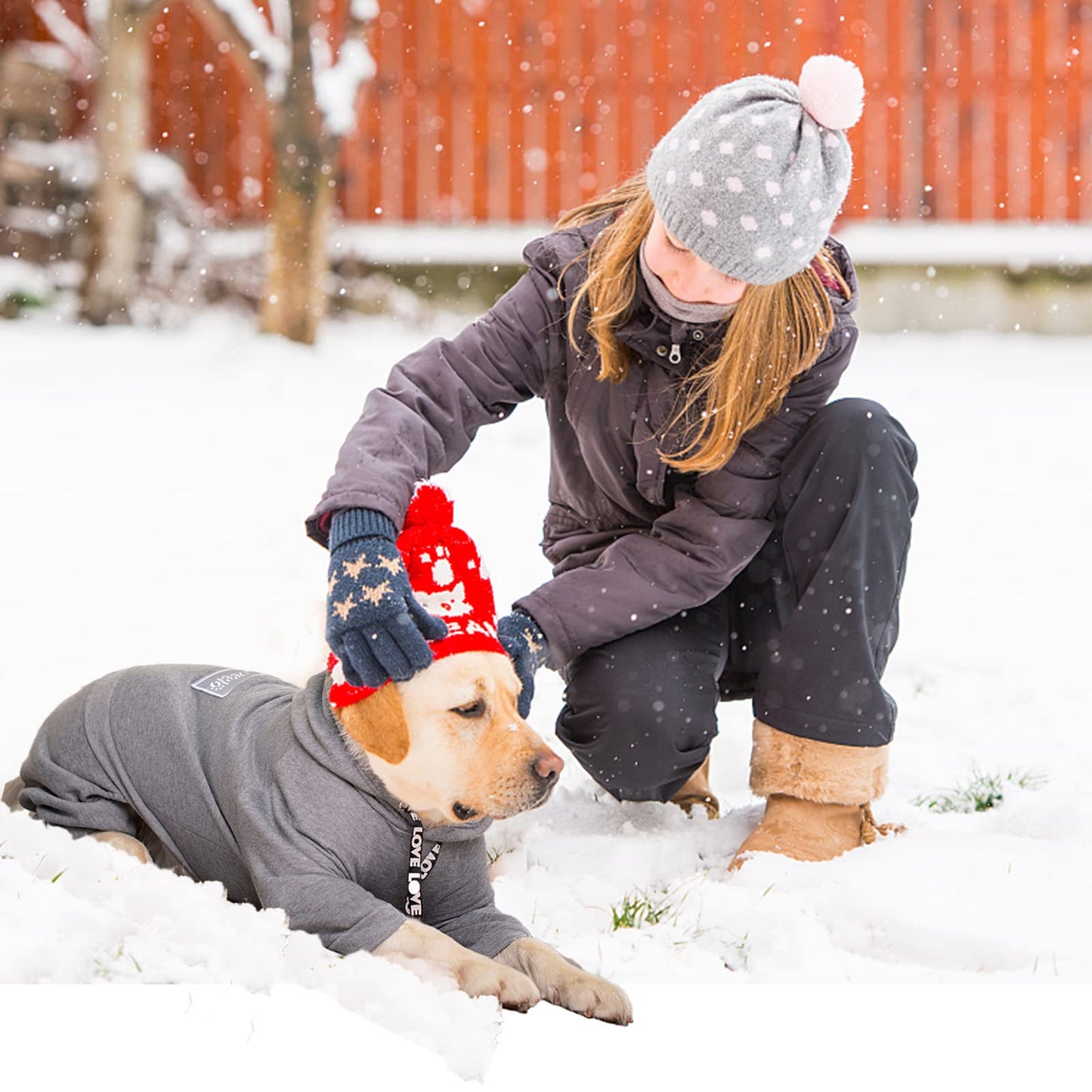 Dog Hoodies Winter Coat for Large and Medium Dogs - Pullover 9 Legs Warm Coat with Hood for Cold Weather - Available in Red, Pink, and Grey