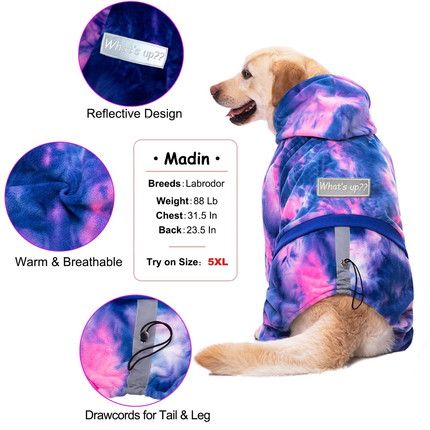 Dog Hoodies Winter Coat for Large and Medium Dogs - Pullover 9 Legs Warm Coat with Hood for Cold Weather - Available in Red, Pink, and Grey