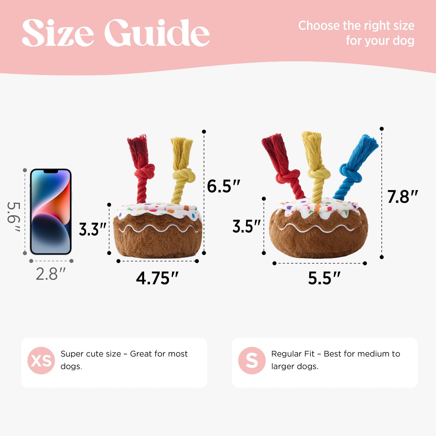 LE SURE Dog Birthday Cake Toy — Cute Squeaky Interactive Toy for Gentle Chewers with Tug Rope (Standard & Extra Small)