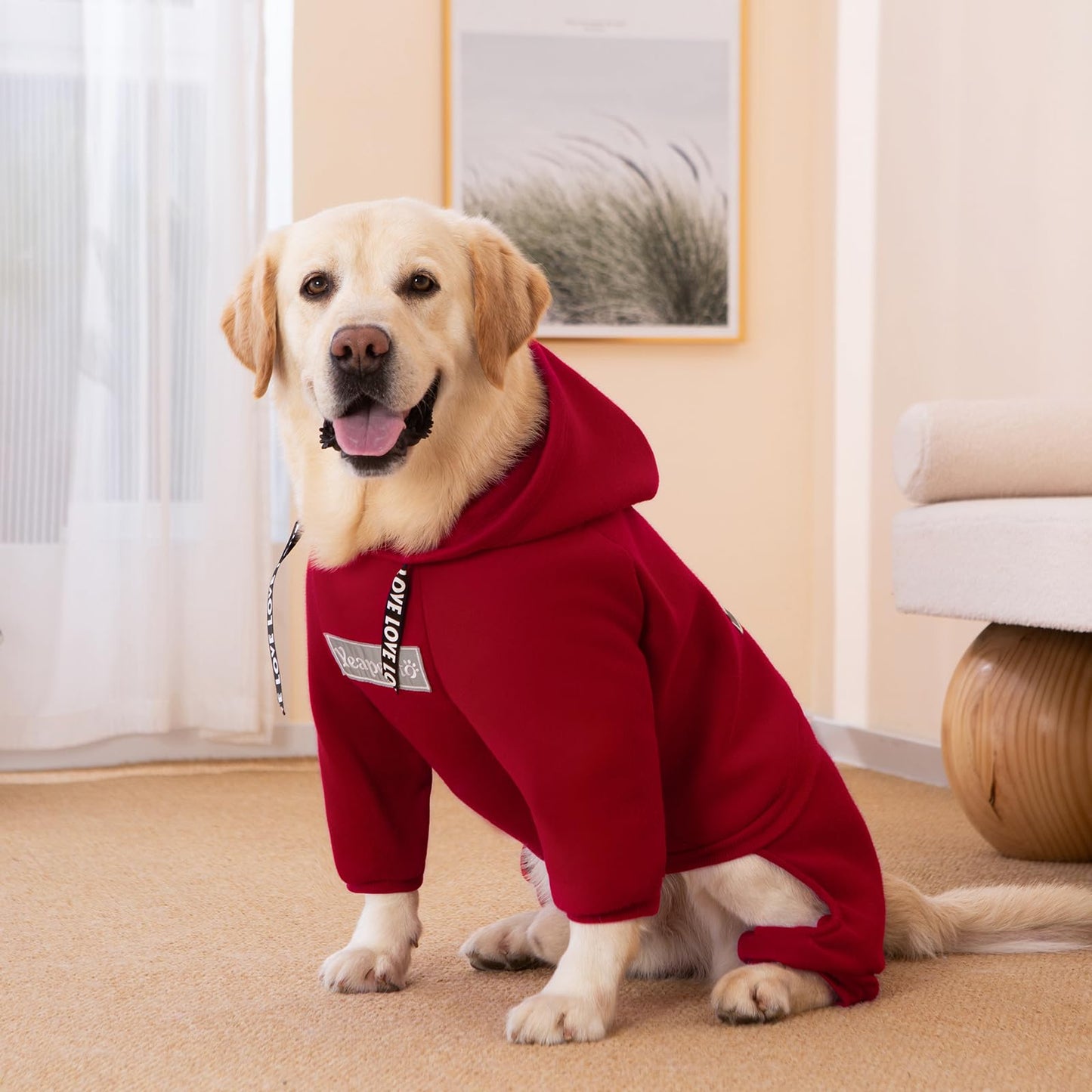 Dog Hoodies Winter Coat for Large and Medium Dogs - Pullover 9 Legs Warm Coat with Hood for Cold Weather - Available in Red, Pink, and Grey