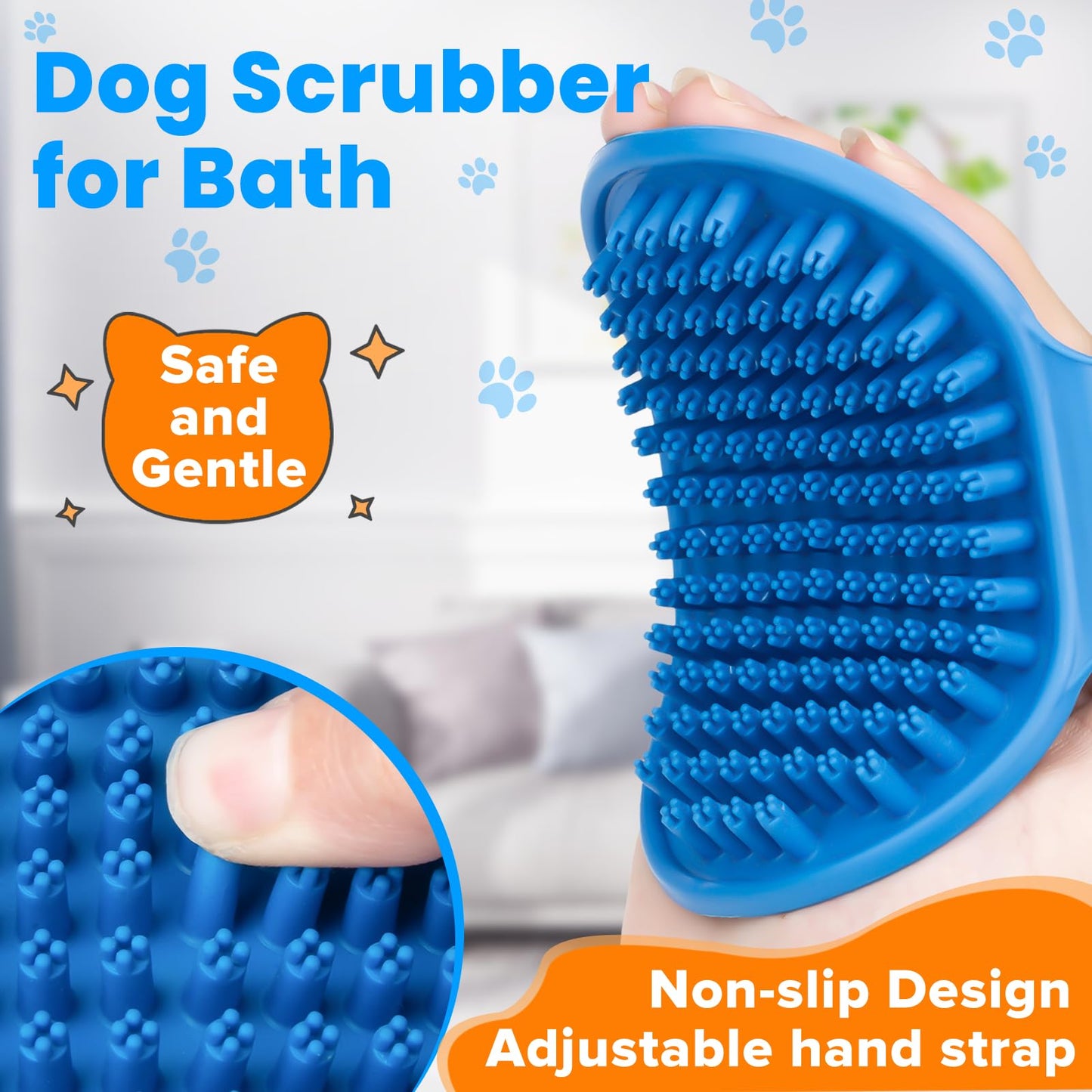 Comotech 3-in-1 Dog Grooming Brush | Adjustable Handle Shampoo Brush & Scrubber for Short & Long Haired Dogs & Cats (Blue, Pink)
