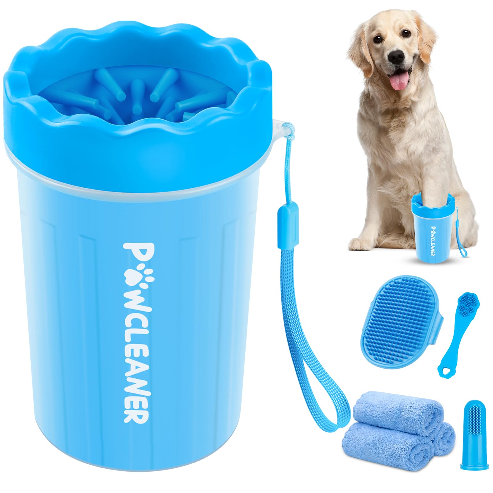 Professional 7-in-1 Dog Paw Cleaner for Dogs & Cats - Includes Portable Paw Washer, Bath Brush, 2 Toothbrushes & 3 Absorbent Towels