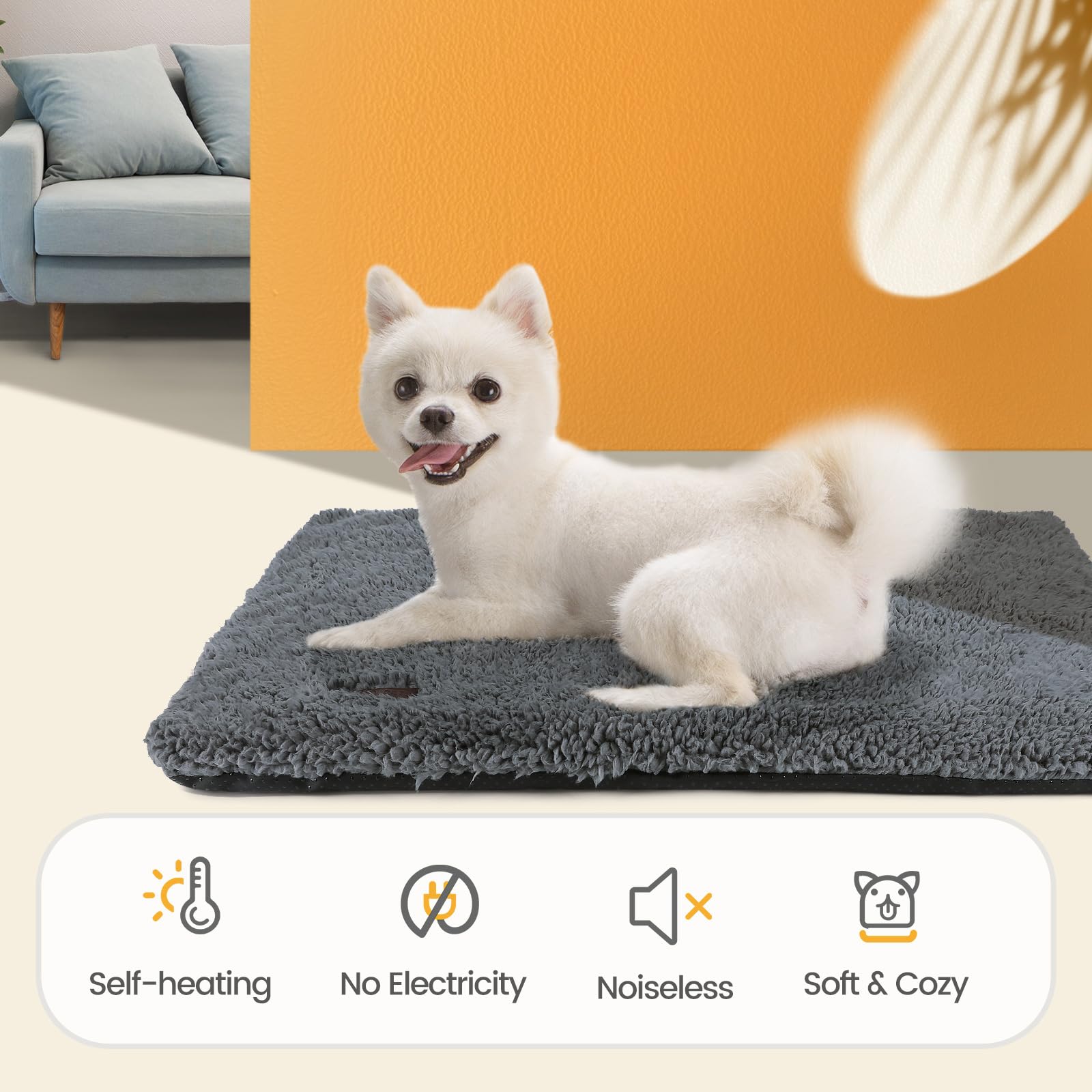 Self Warming Cat Bed Self Heating Cat Dog Mat 24 x 18 inch Extra Warm Thermal Pet Pad for Indoor Outdoor Pets with Removable Cover Non-Slip Bottom Washable Light Grey Non Electric