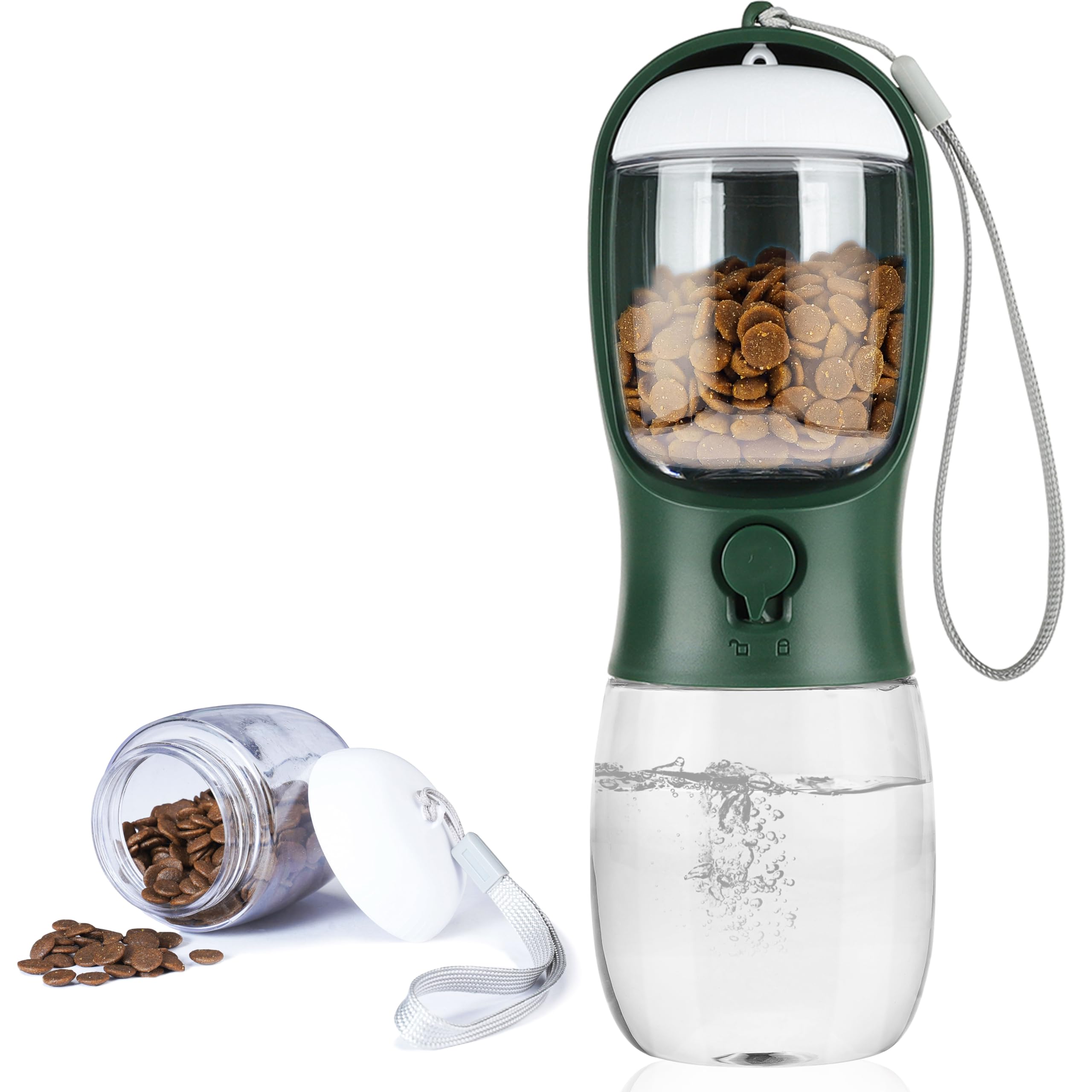 Portable Dog Water Bottle with Food Container | Outdoor Water Dispenser for Dogs, Cats, & Small Pets | 10oz