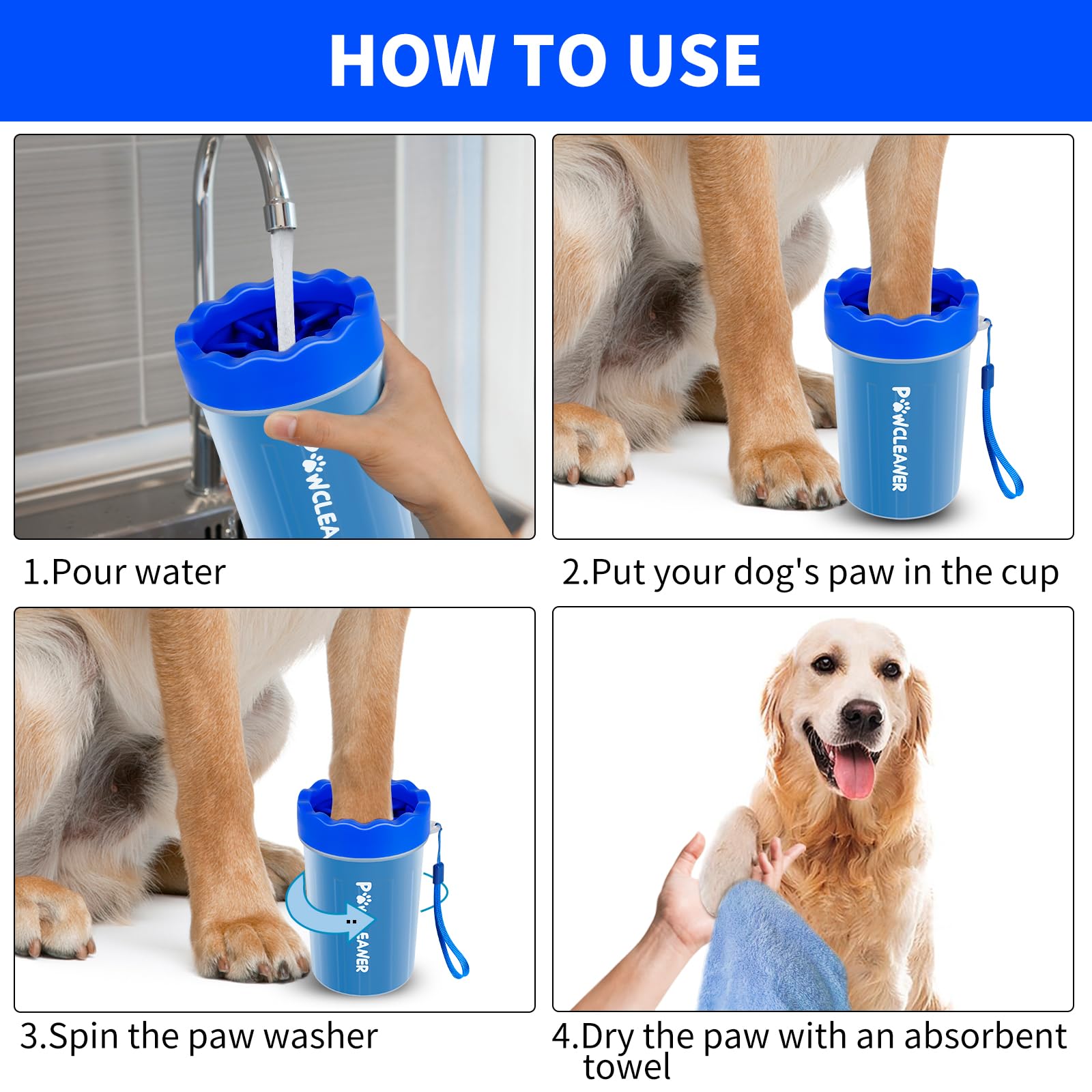Professional 7-in-1 Dog Paw Cleaner for Dogs & Cats - Includes Portable Paw Washer, Bath Brush, 2 Toothbrushes & 3 Absorbent Towels