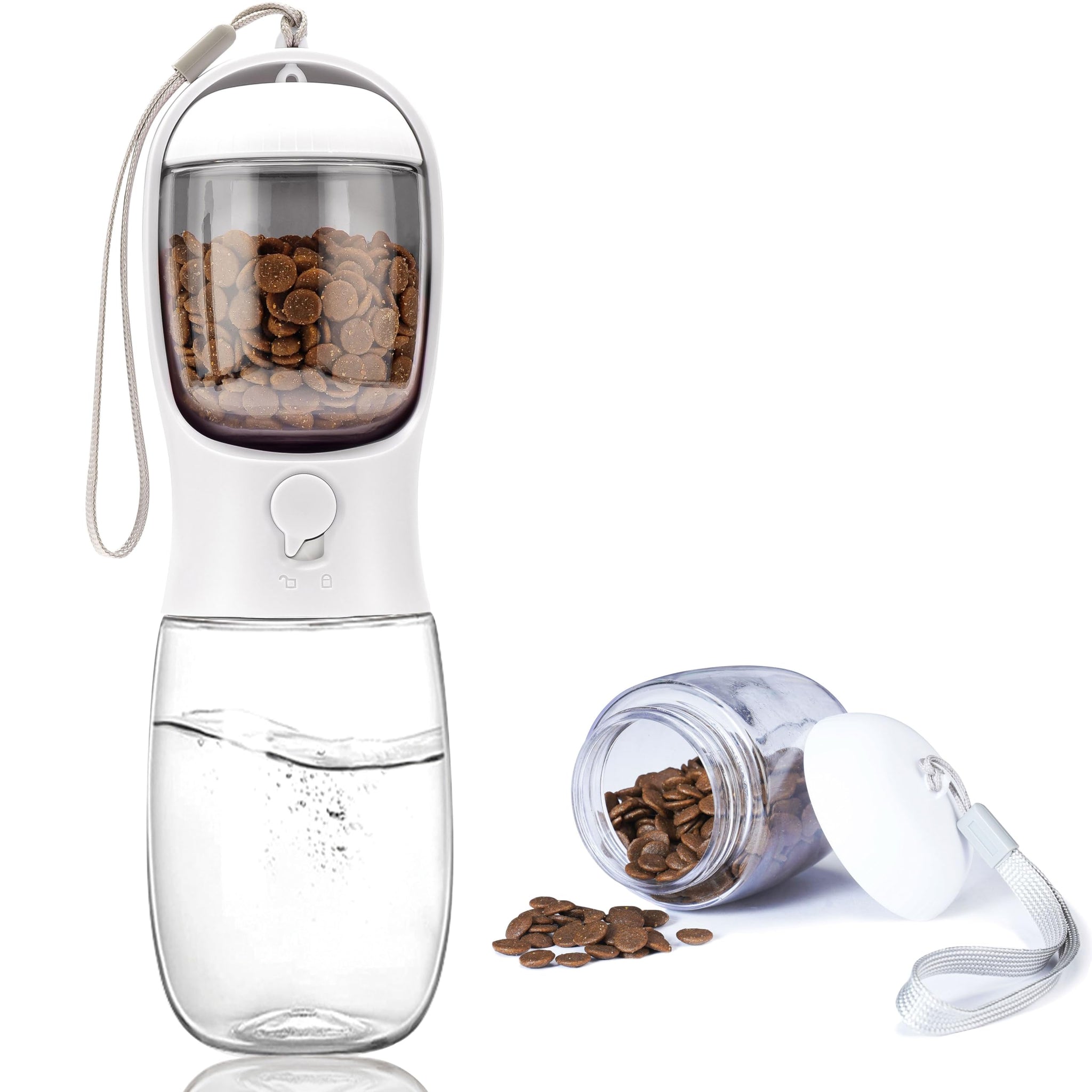 Portable Dog Water Bottle with Food Container | Outdoor Water Dispenser for Dogs, Cats, & Small Pets | 10oz