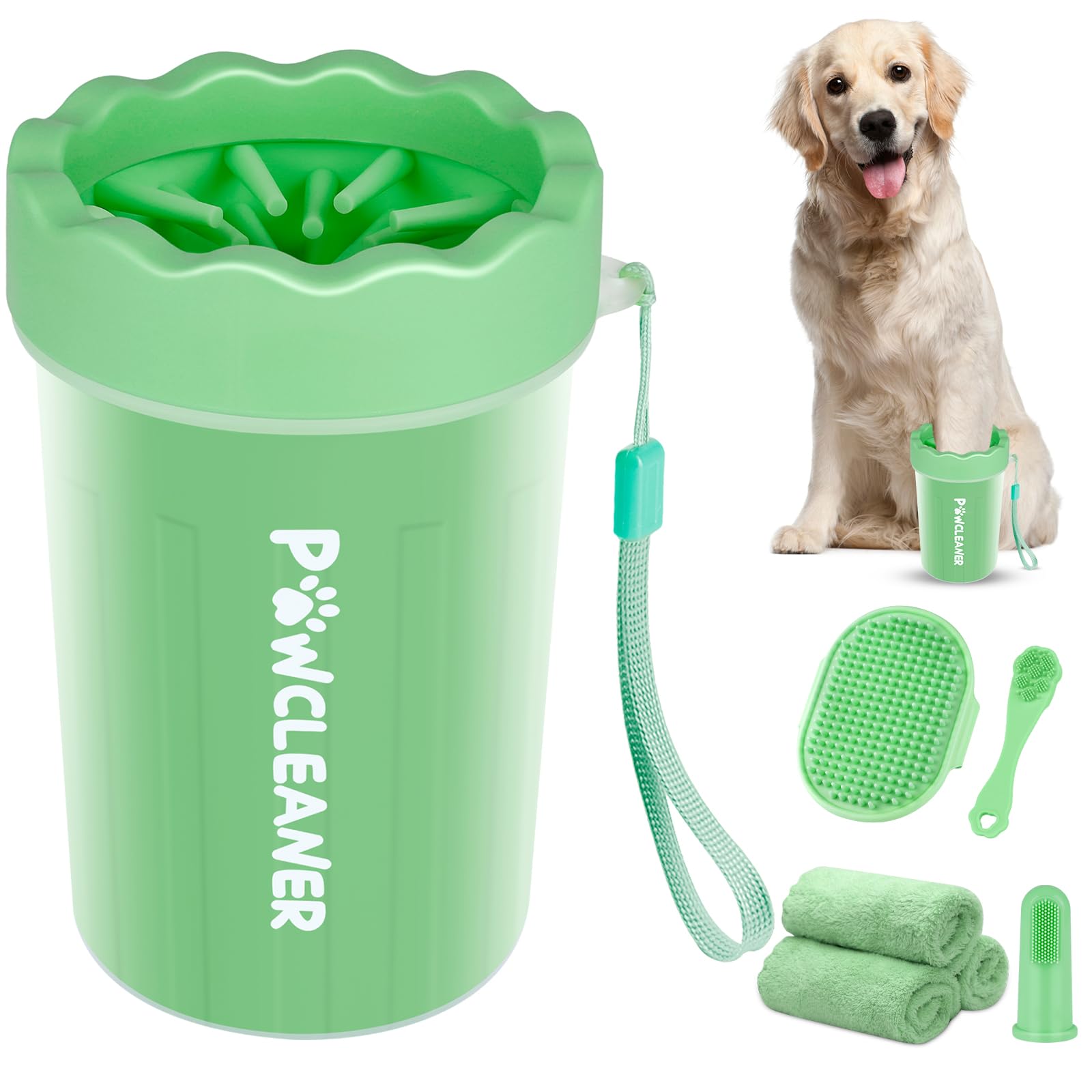 Professional 7-in-1 Dog Paw Cleaner for Dogs & Cats - Includes Portable Paw Washer, Bath Brush, 2 Toothbrushes & 3 Absorbent Towels