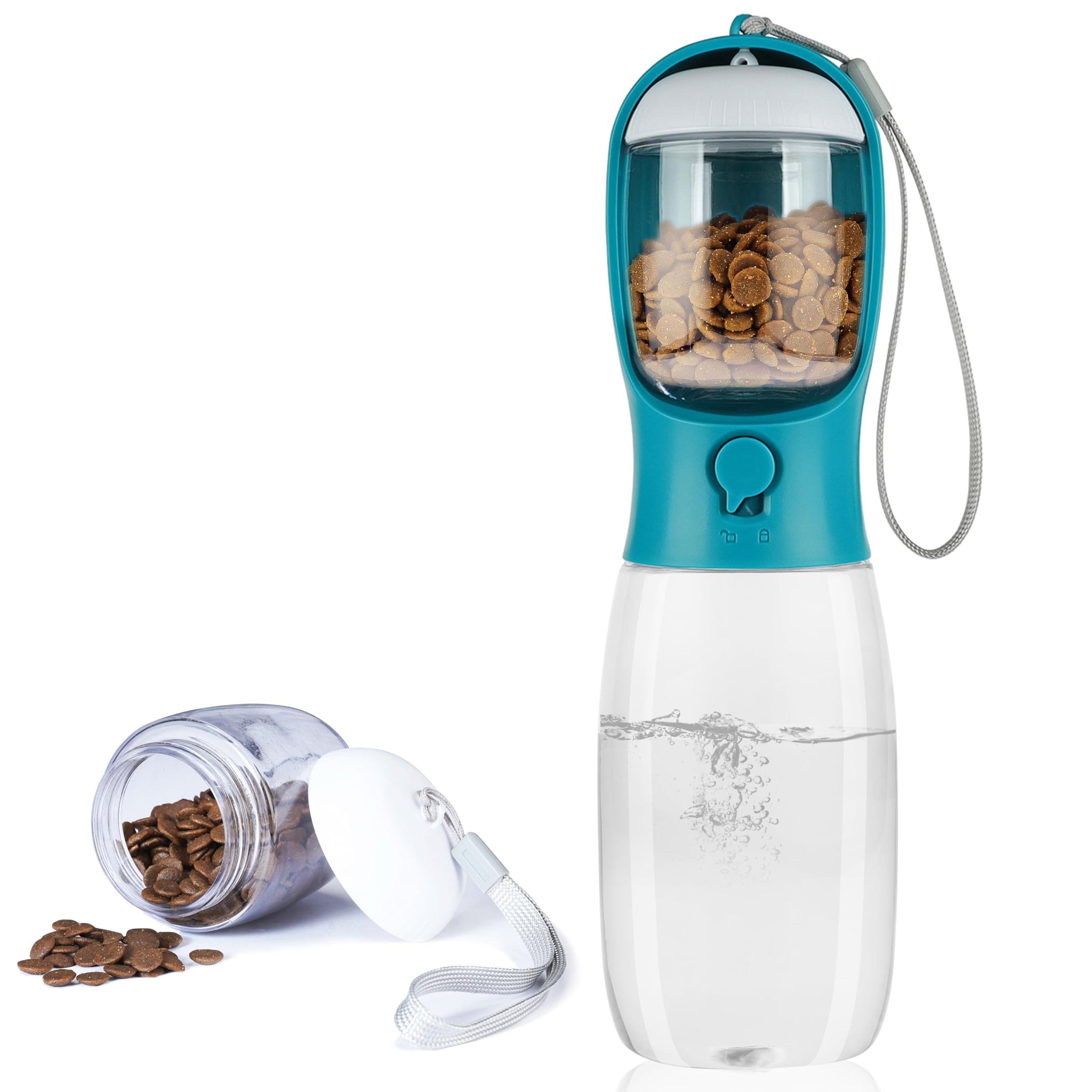 Portable Dog Water Bottle with Food Container | Outdoor Water Dispenser for Dogs, Cats, & Small Pets | 10oz