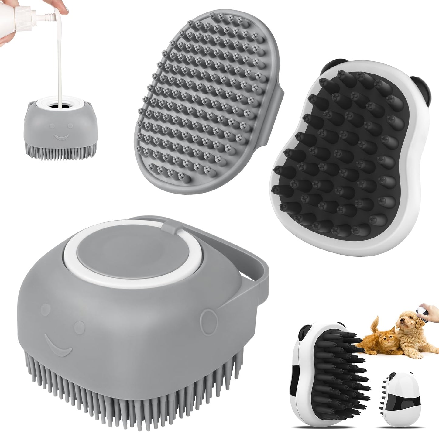 Comotech 3-in-1 Dog Grooming Brush | Adjustable Handle Shampoo Brush & Scrubber for Short & Long Haired Dogs & Cats (Blue, Pink)