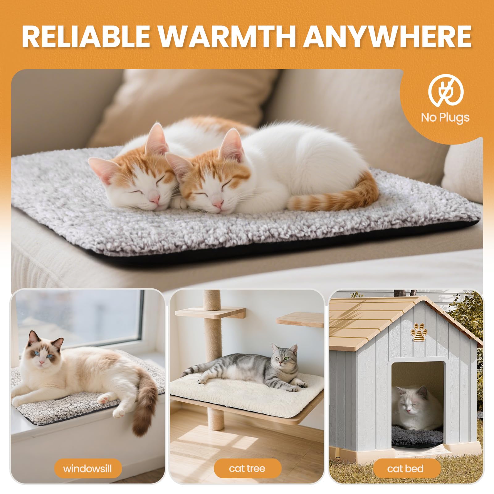 Self Warming Cat Bed Self Heating Cat Dog Mat 24 x 18 inch Extra Warm Thermal Pet Pad for Indoor Outdoor Pets with Removable Cover Non-Slip Bottom Washable Light Grey Non Electric