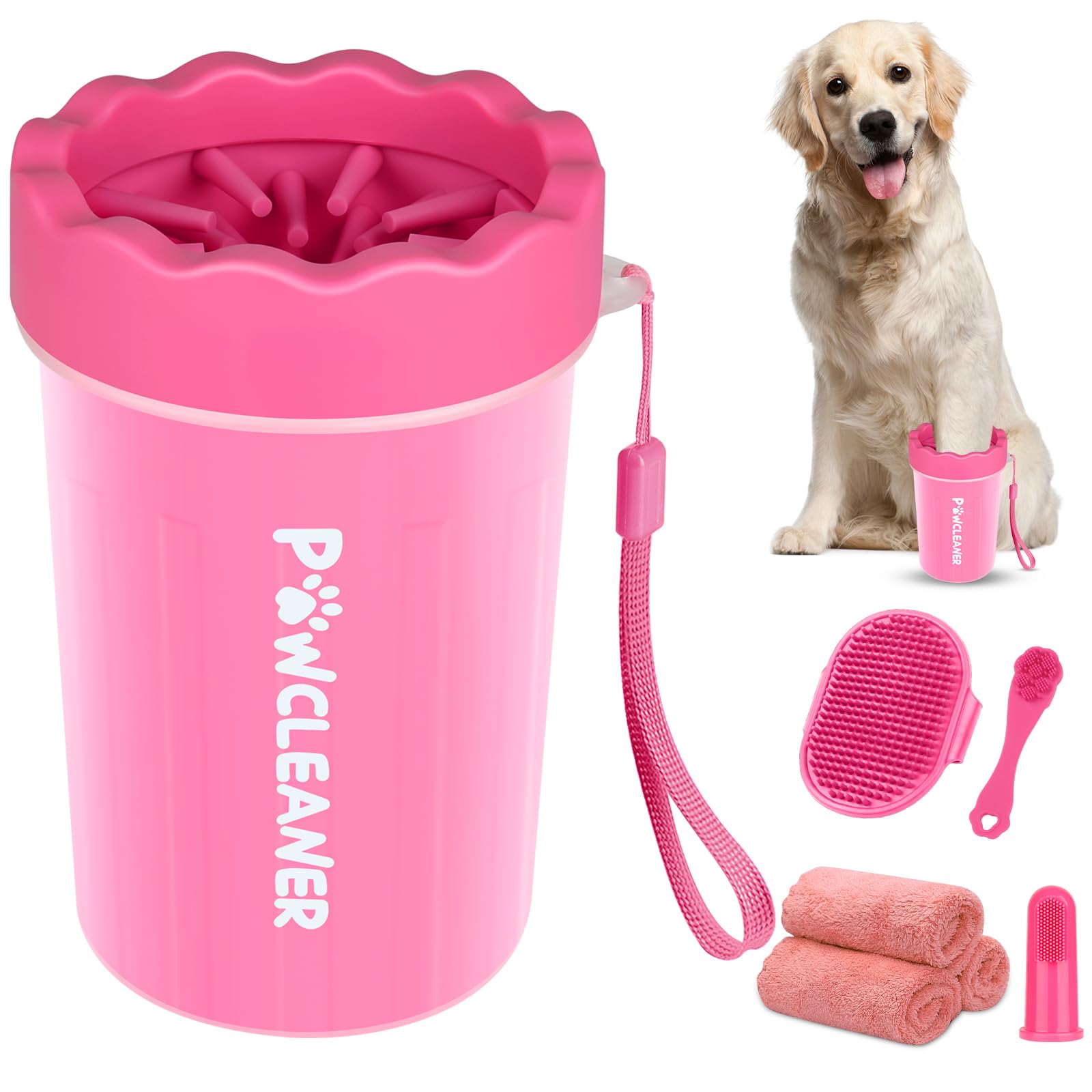 Professional 7-in-1 Dog Paw Cleaner for Dogs & Cats - Includes Portable Paw Washer, Bath Brush, 2 Toothbrushes & 3 Absorbent Towels