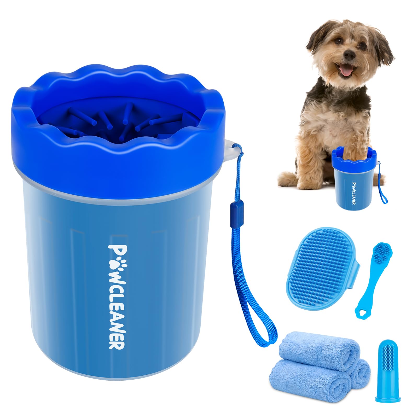 Professional 7-in-1 Dog Paw Cleaner for Dogs & Cats - Includes Portable Paw Washer, Bath Brush, 2 Toothbrushes & 3 Absorbent Towels