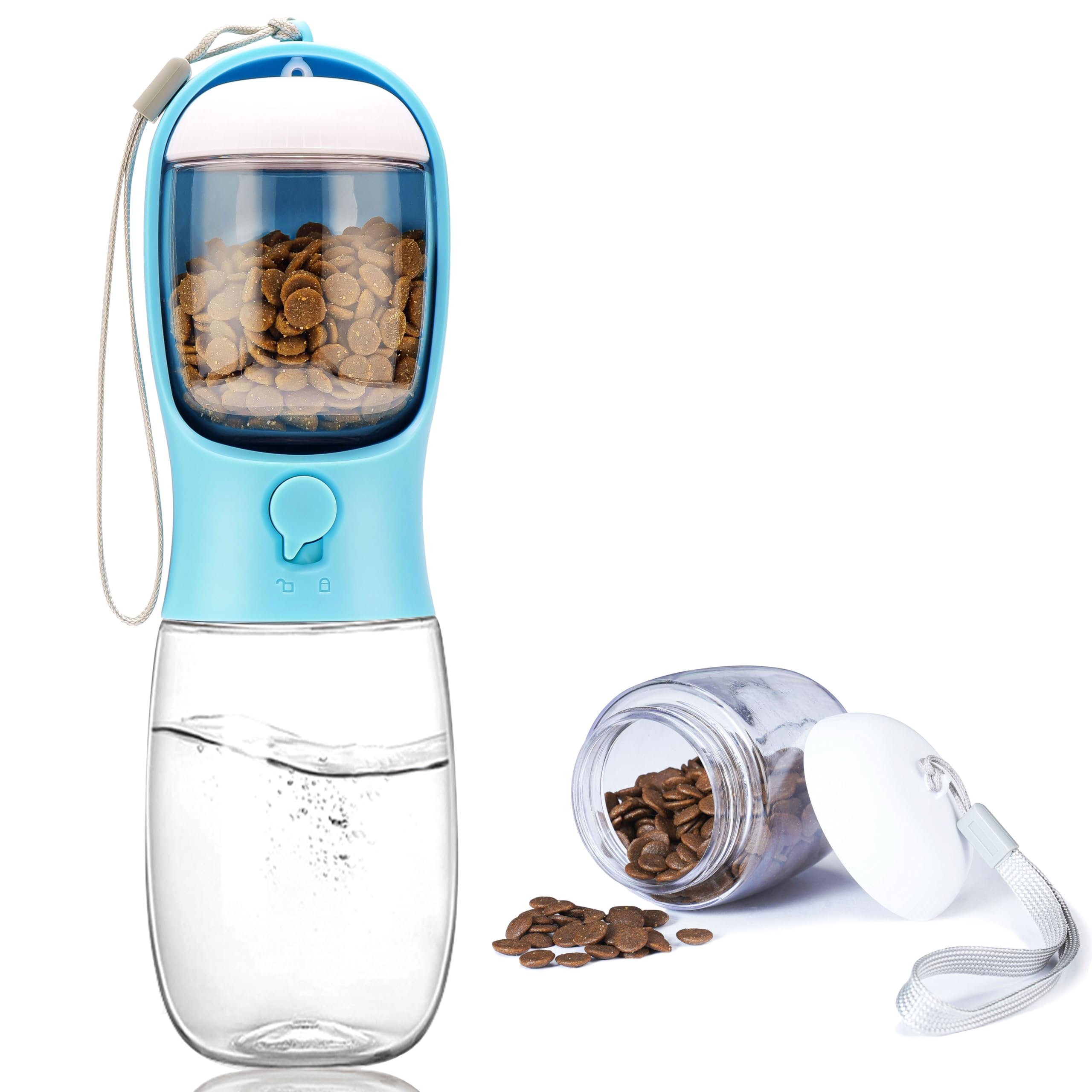 Portable Dog Water Bottle with Food Container | Outdoor Water Dispenser for Dogs, Cats, & Small Pets | 10oz