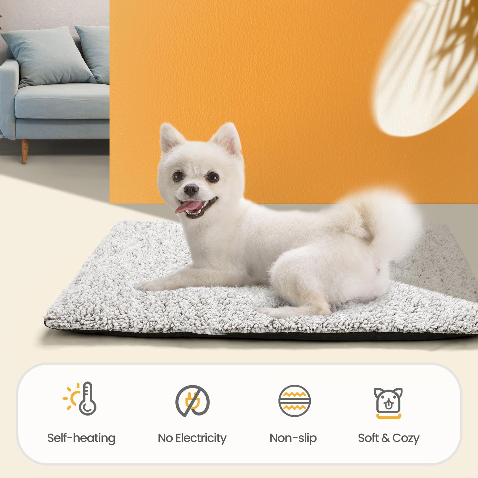 Self Warming Cat Bed Self Heating Cat Dog Mat 24 x 18 inch Extra Warm Thermal Pet Pad for Indoor Outdoor Pets with Removable Cover Non-Slip Bottom Washable Light Grey Non Electric