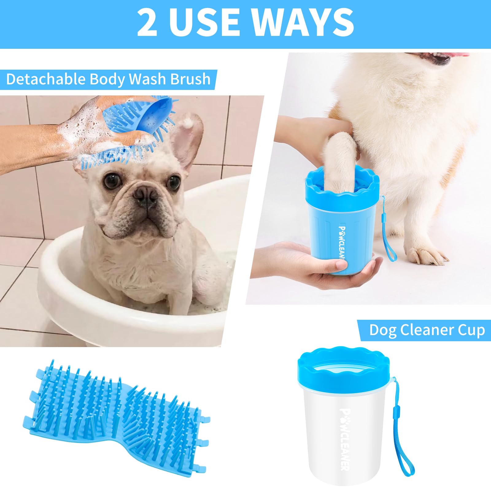 Professional 7-in-1 Dog Paw Cleaner for Dogs & Cats - Includes Portable Paw Washer, Bath Brush, 2 Toothbrushes & 3 Absorbent Towels