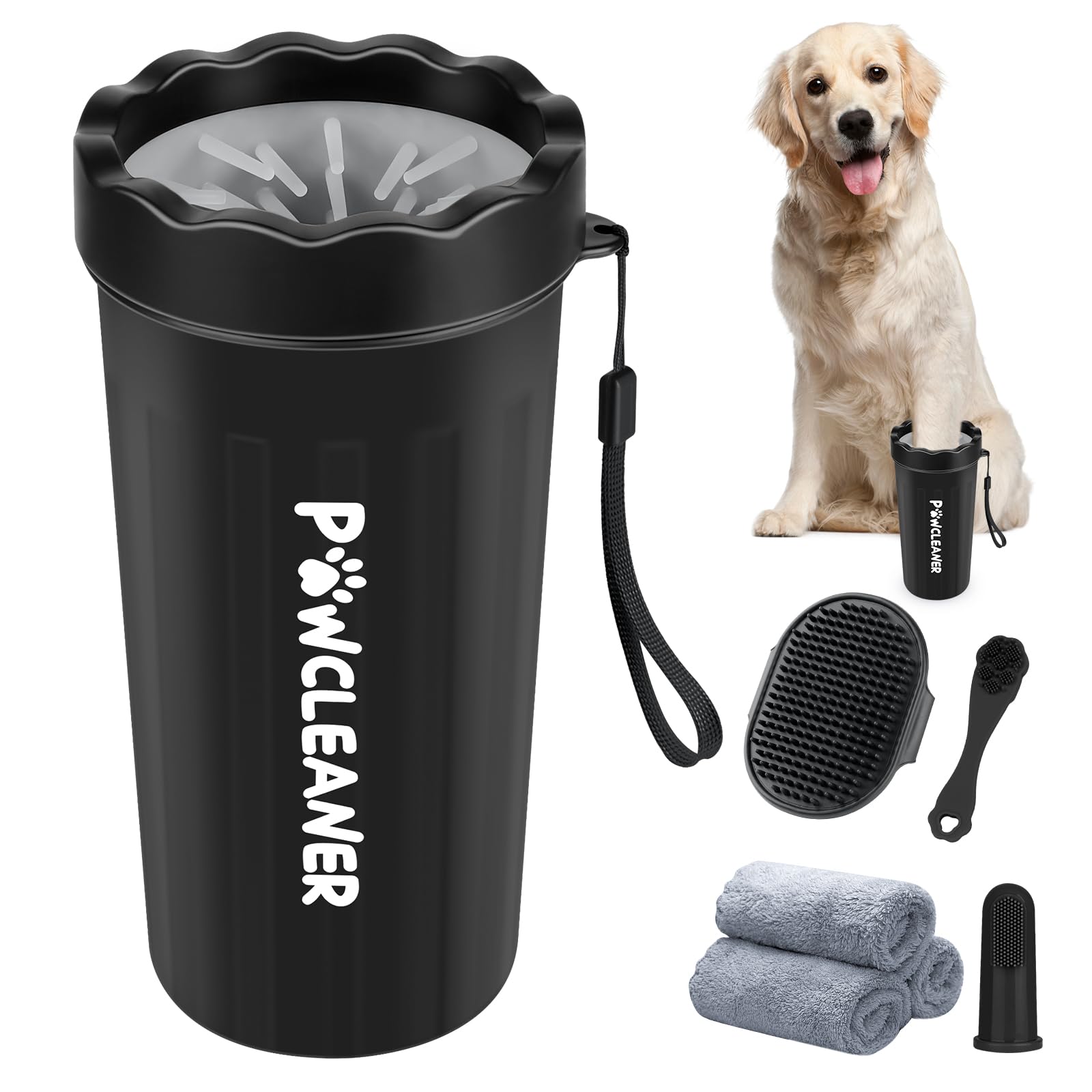 Professional 7-in-1 Dog Paw Cleaner for Dogs & Cats - Includes Portable Paw Washer, Bath Brush, 2 Toothbrushes & 3 Absorbent Towels