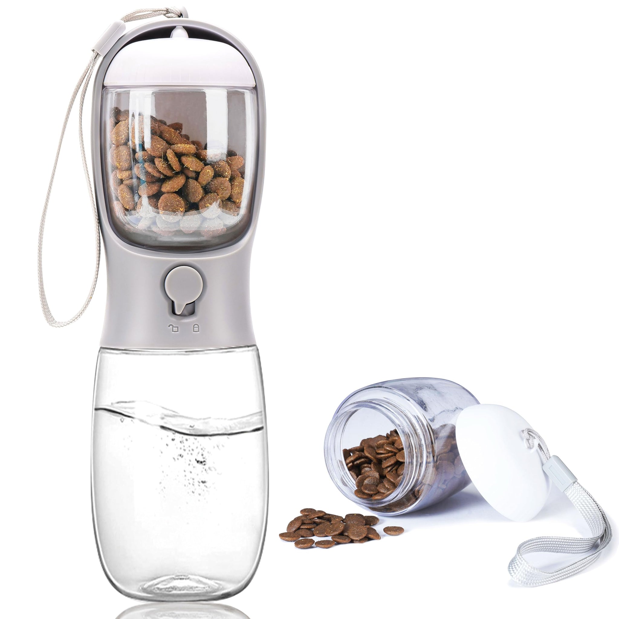 Portable Dog Water Bottle with Food Container | Outdoor Water Dispenser for Dogs, Cats, & Small Pets | 10oz