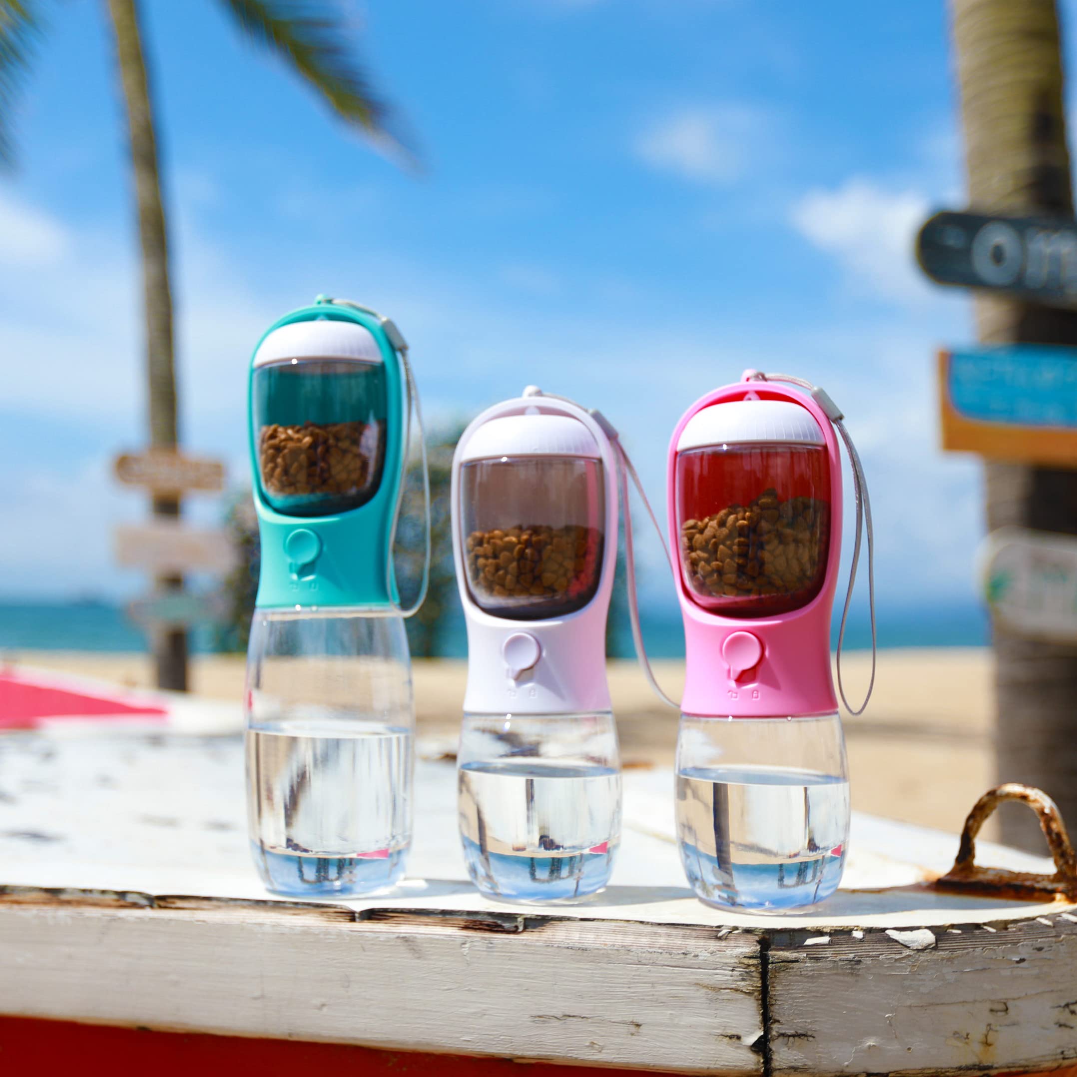 Portable Dog Water Bottle with Food Container | Outdoor Water Dispenser for Dogs, Cats, & Small Pets | 10oz