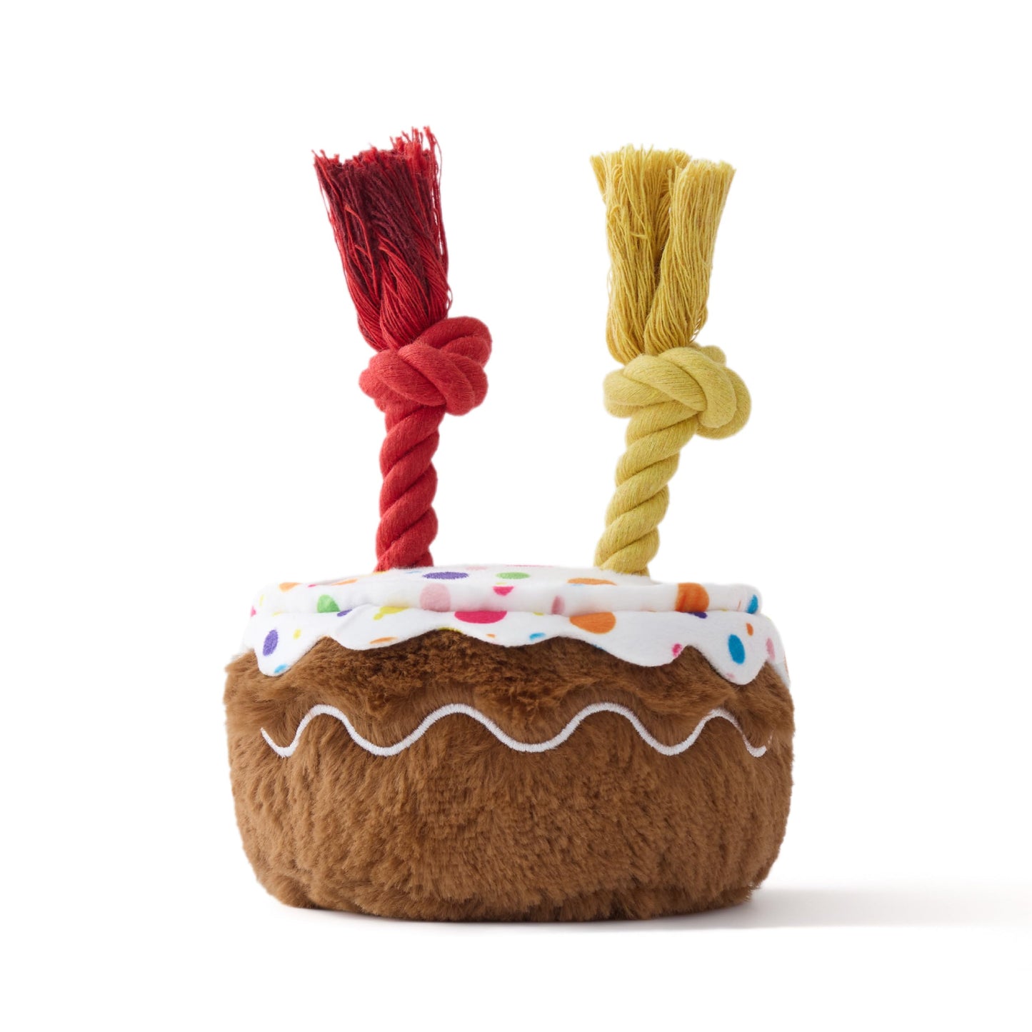 LE SURE Dog Birthday Cake Toy — Cute Squeaky Interactive Toy for Gentle Chewers with Tug Rope (Standard & Extra Small)