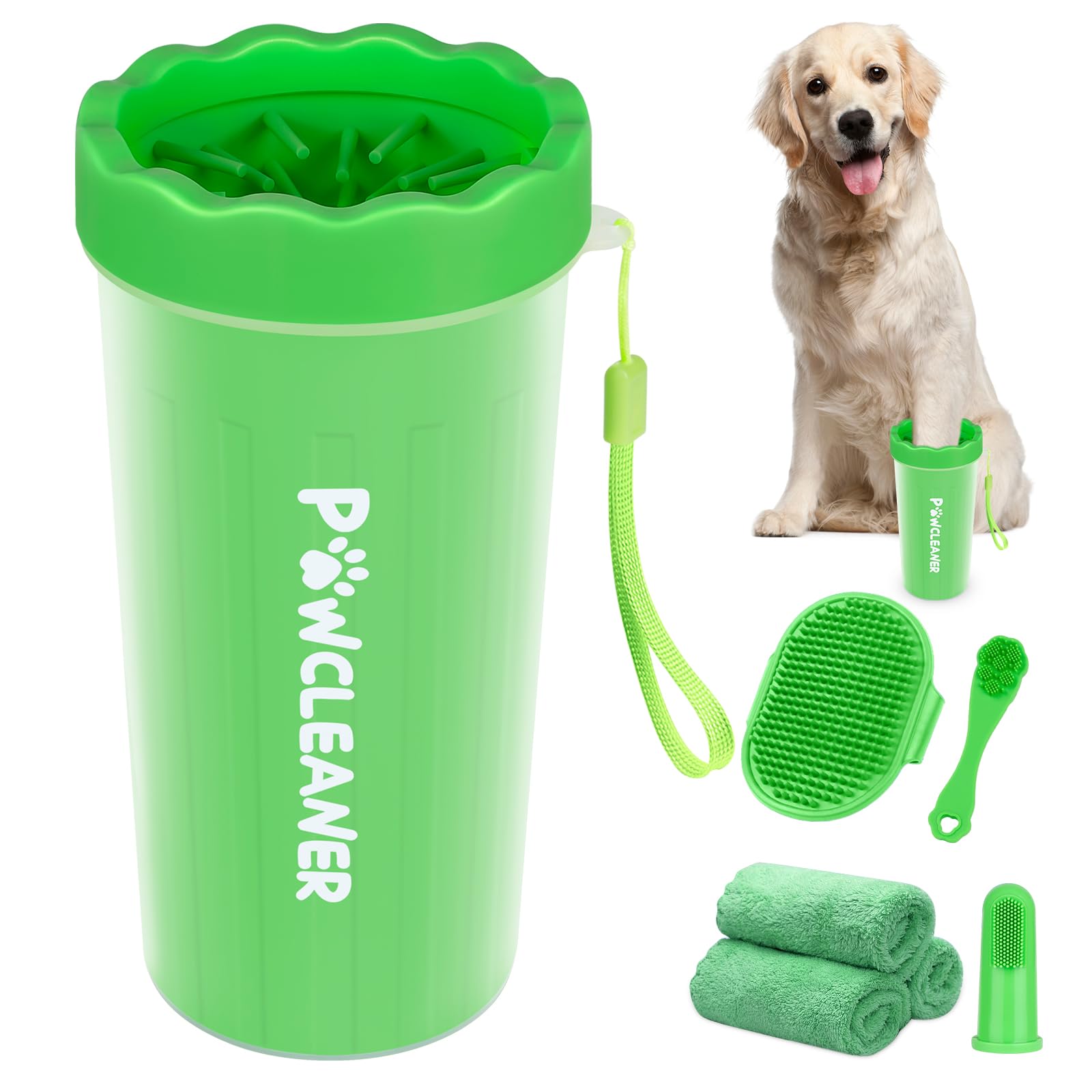Professional 7-in-1 Dog Paw Cleaner for Dogs & Cats - Includes Portable Paw Washer, Bath Brush, 2 Toothbrushes & 3 Absorbent Towels